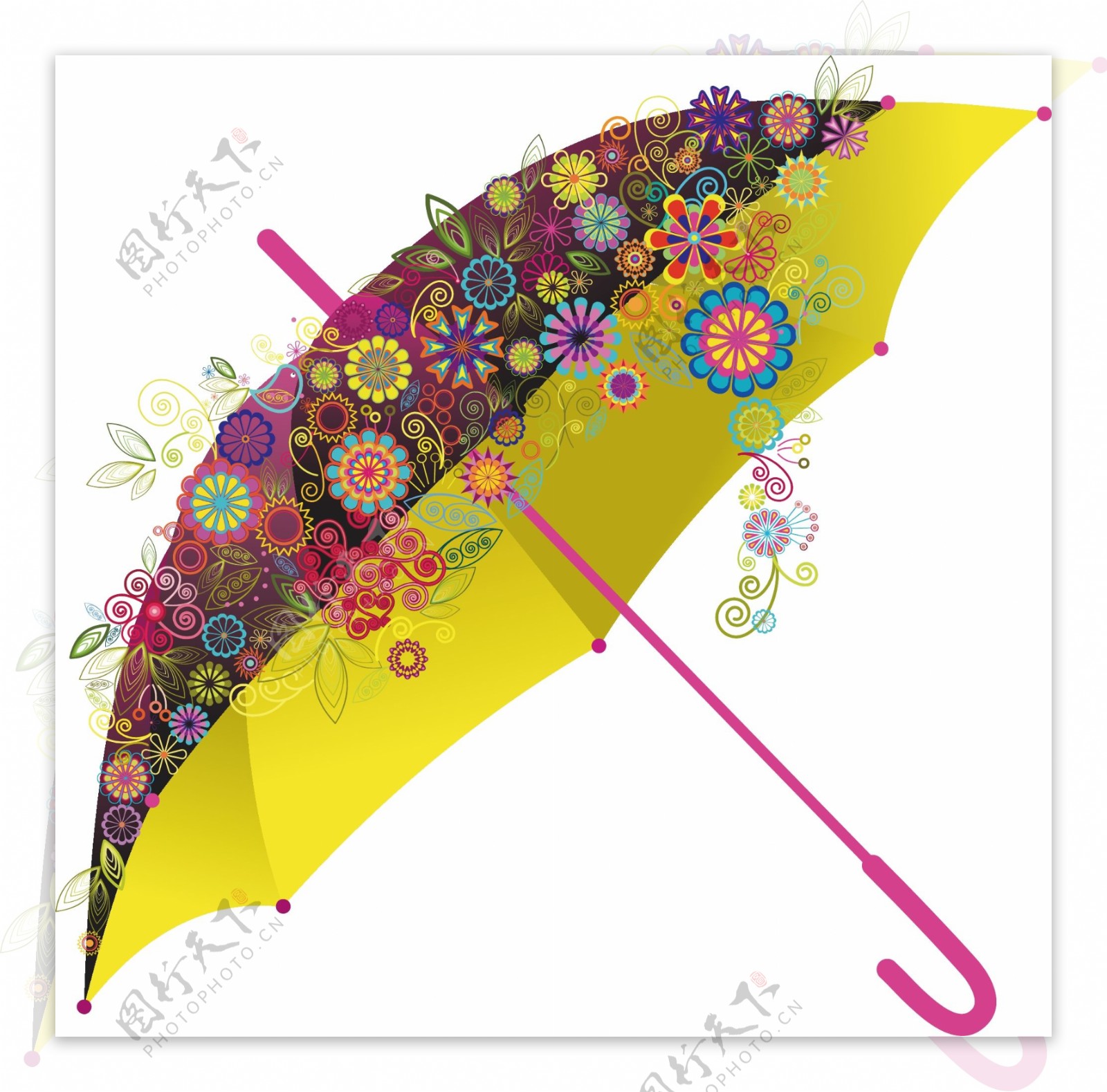 矢量彩色花朵雨伞元素