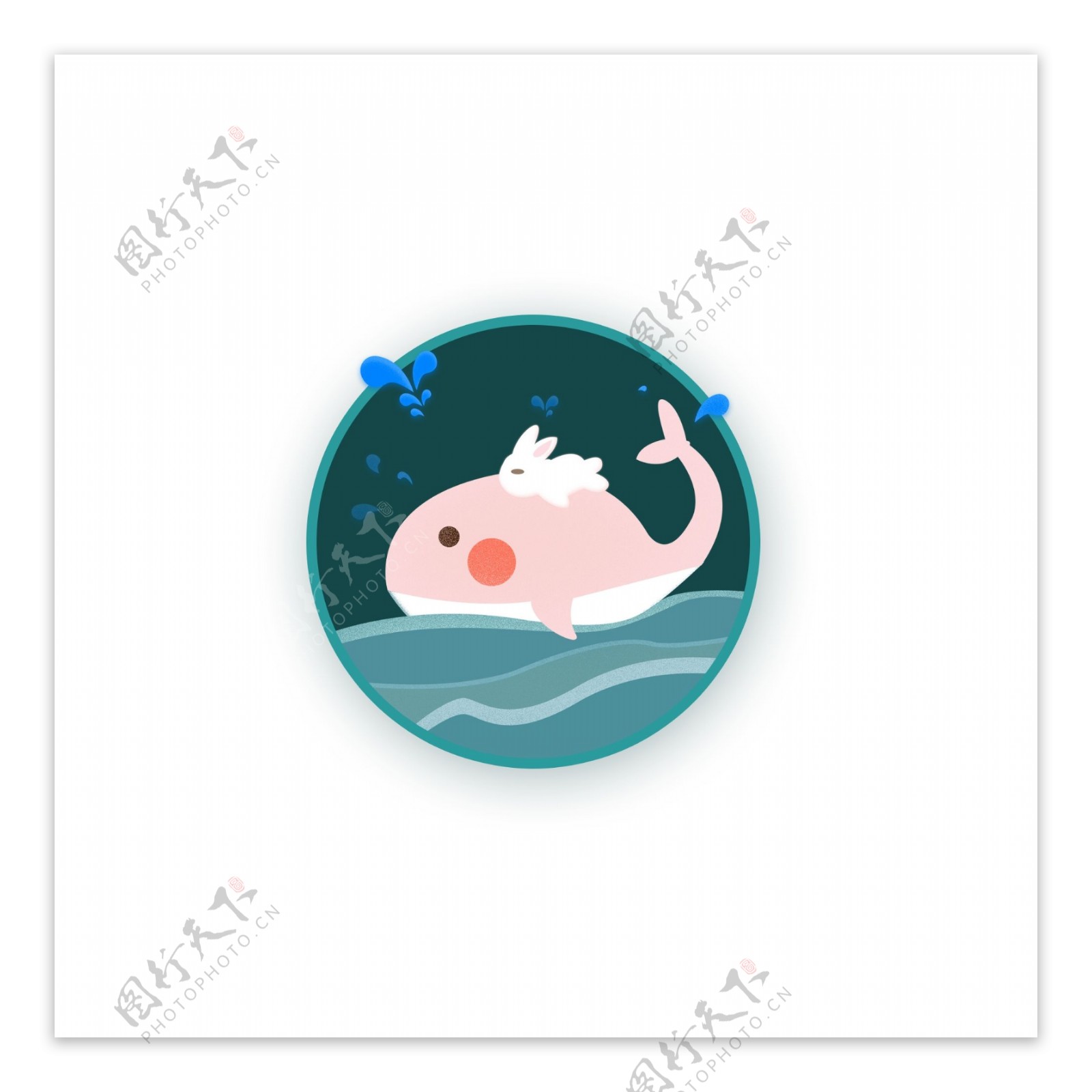 中秋节玉兔鲸鱼梦幻旅行可爱圆形图标