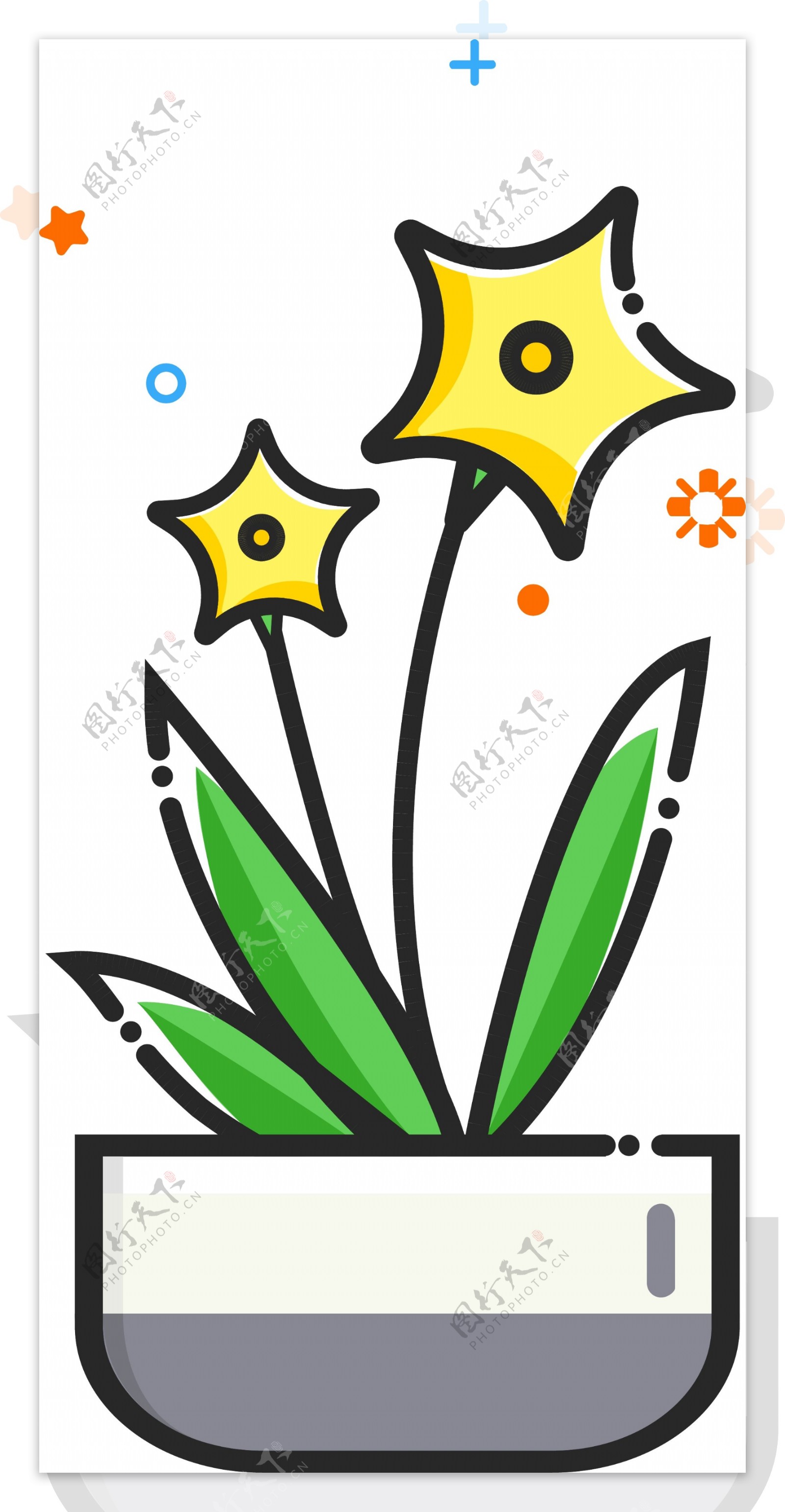 水仙花meb手绘矢量可爱绿色图标元素