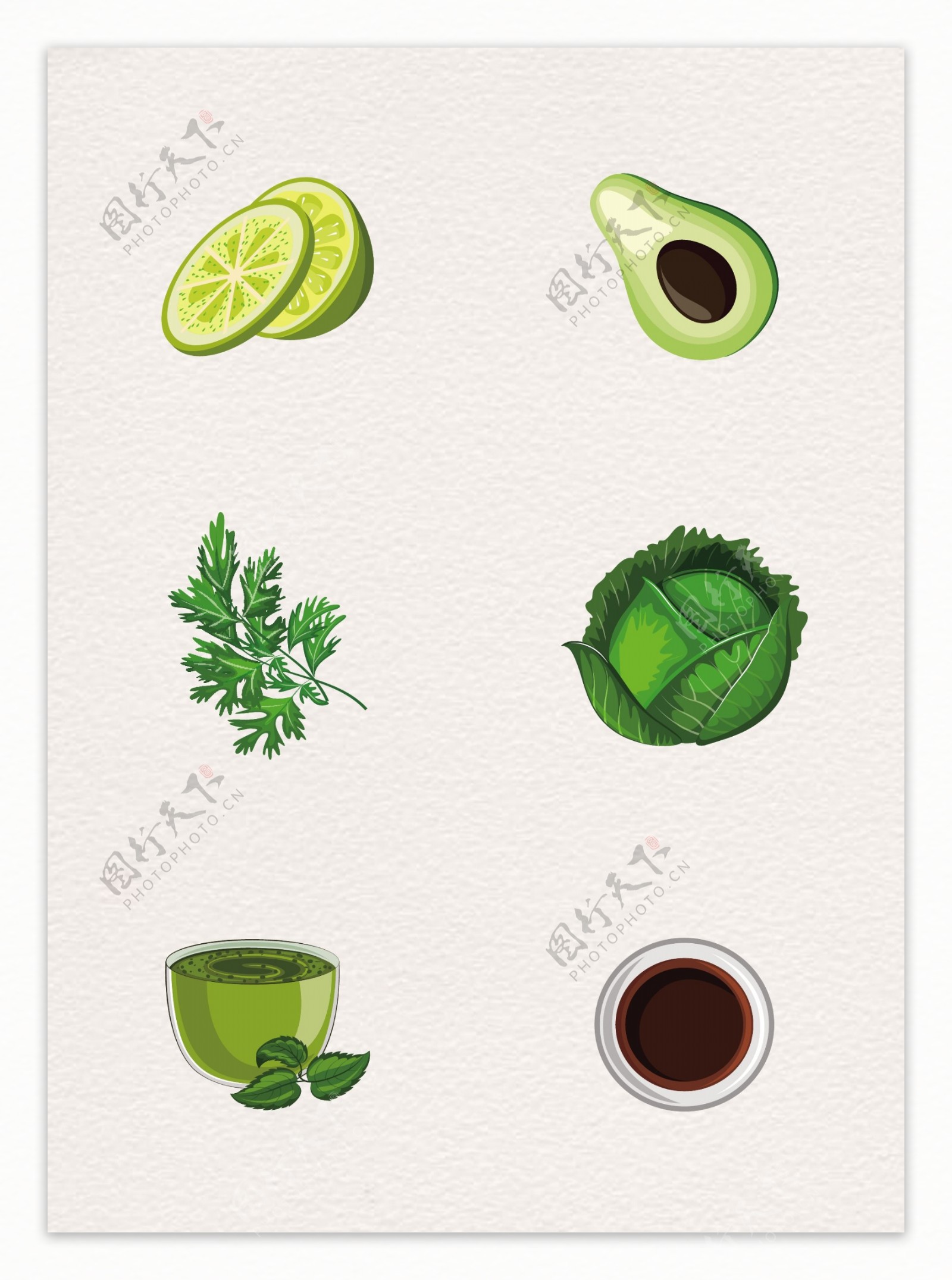 绿色手绘6款食材设计元素