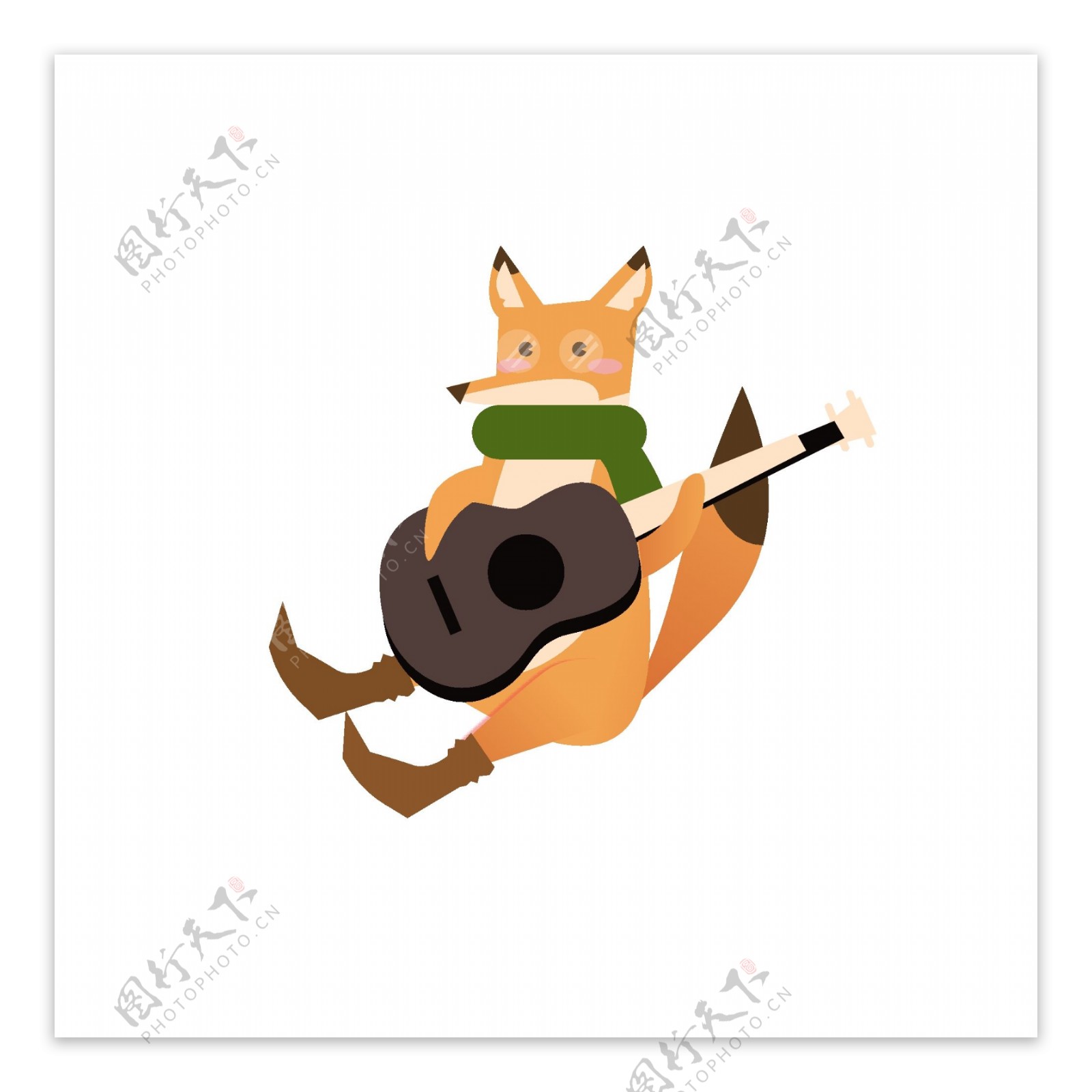 手绘卡通动物狐狸弹吉他可商用元素
