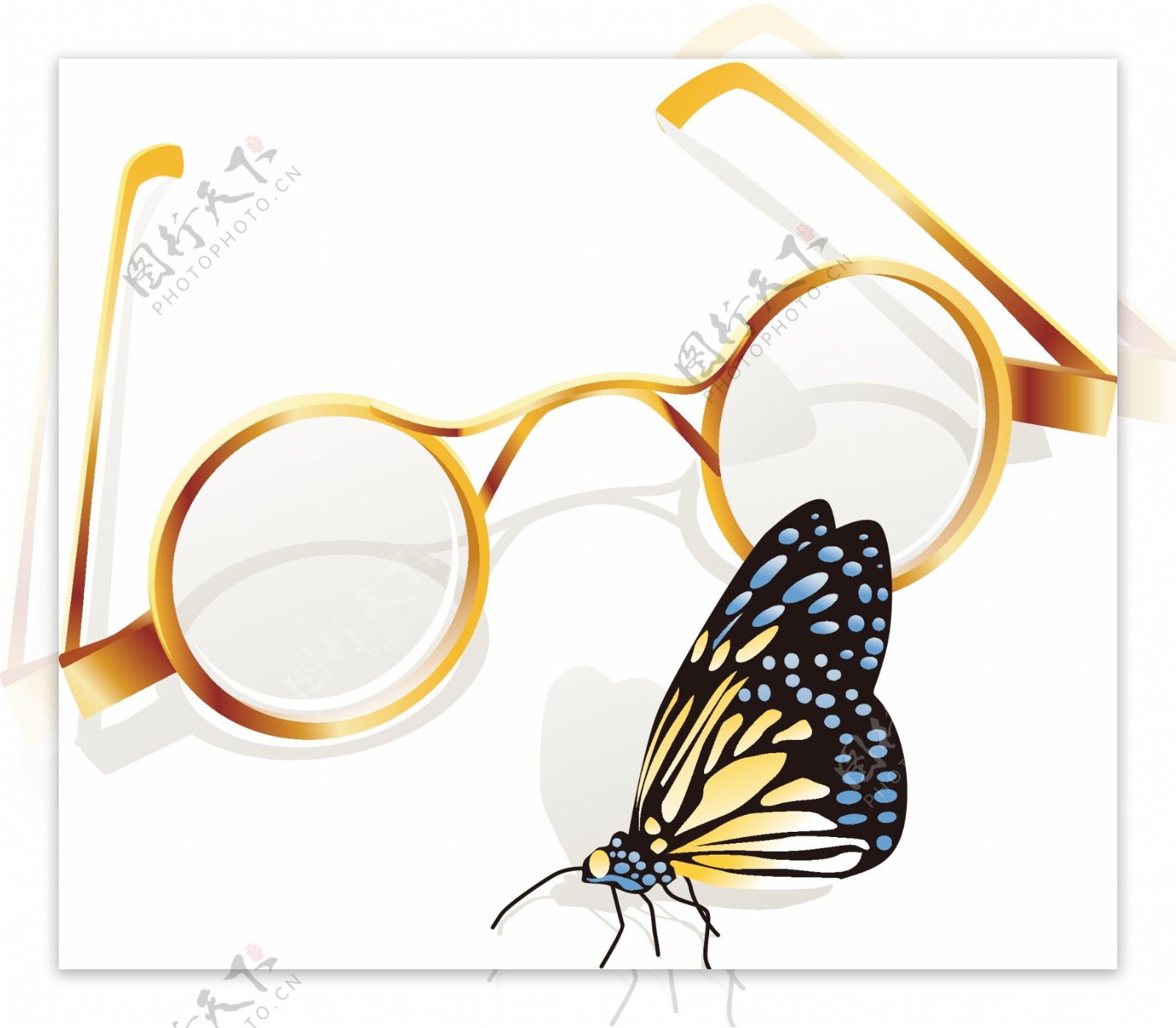 简约金色眼镜与蝴蝶