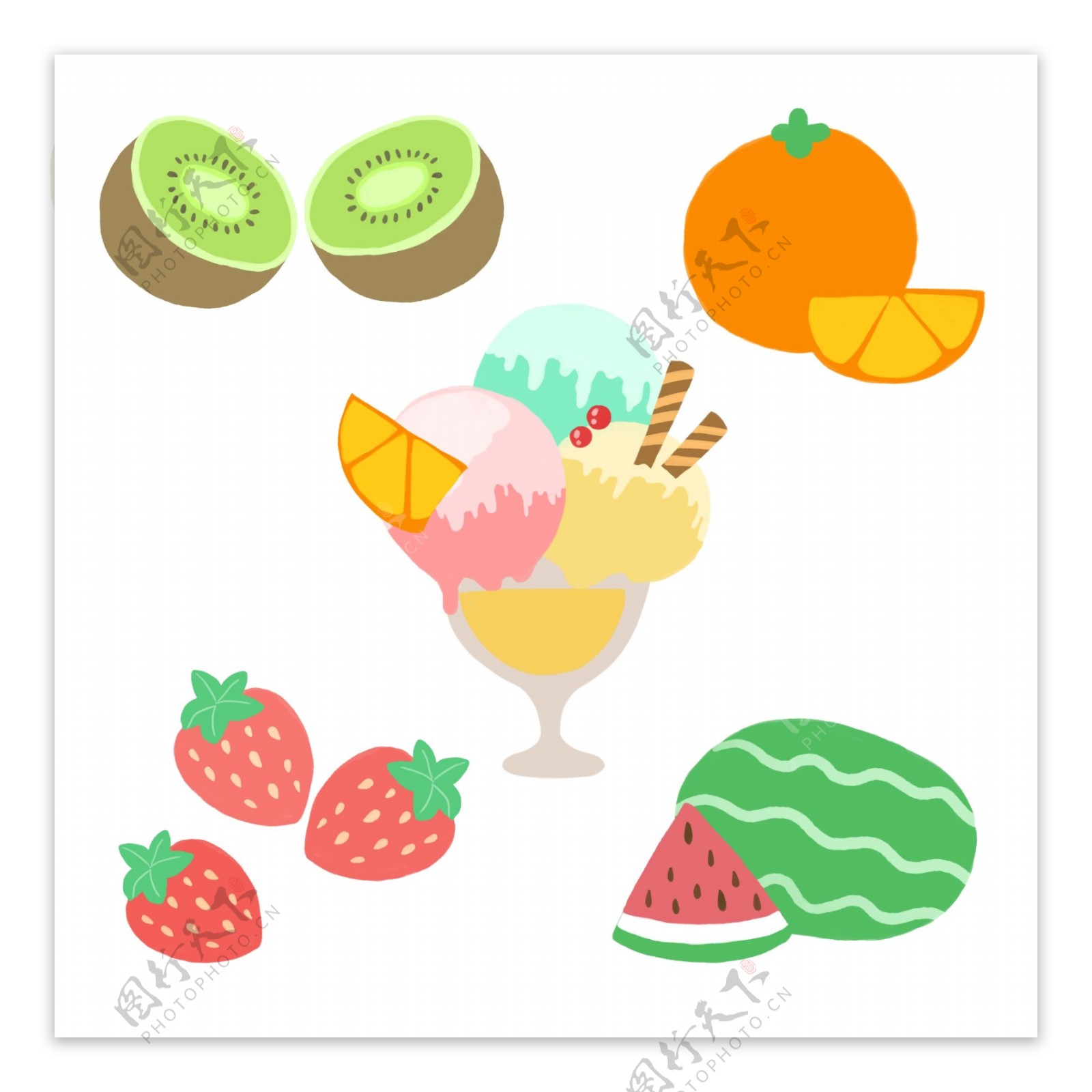 夏季清新缤纷水果甜品冰激凌果汁元素