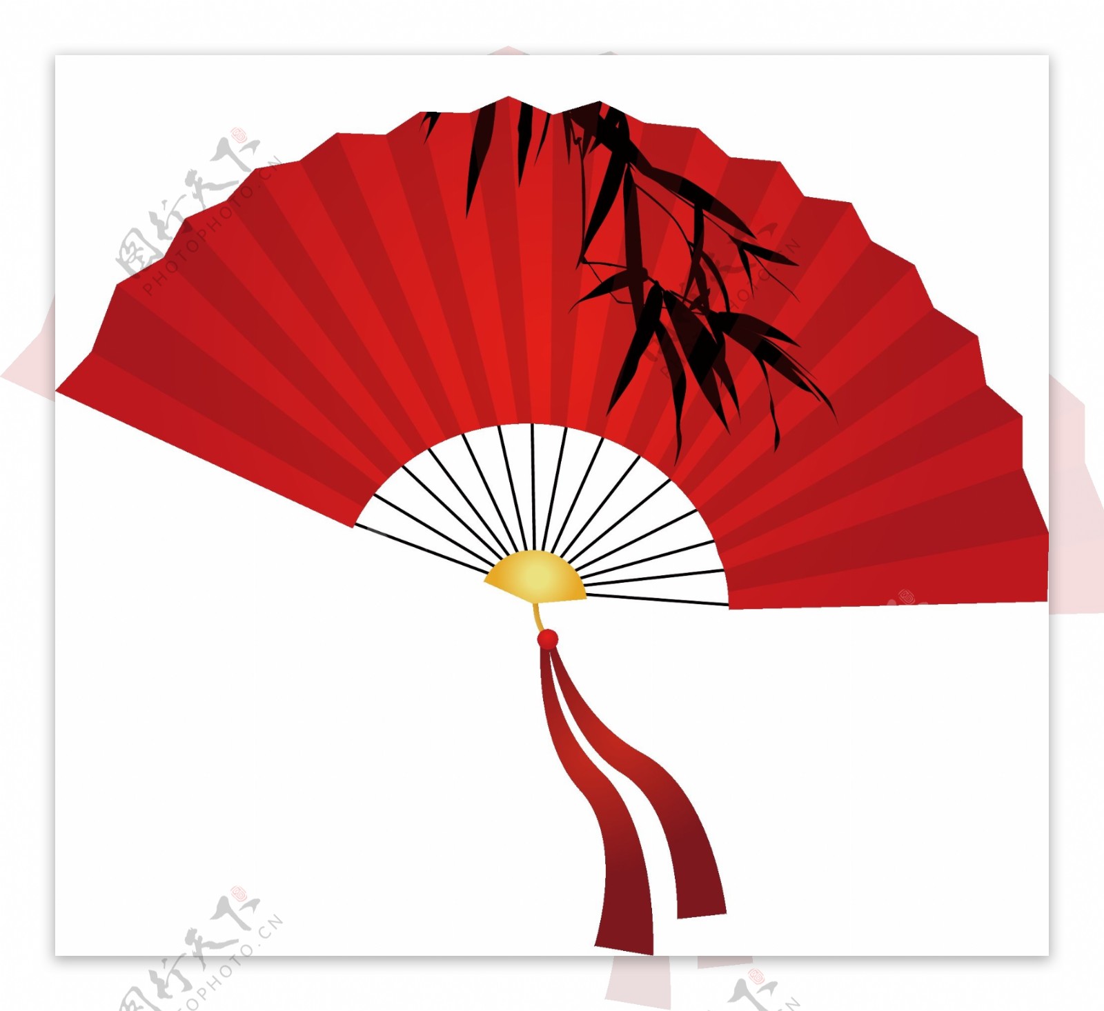 手绘火红中国风扇子矢量图