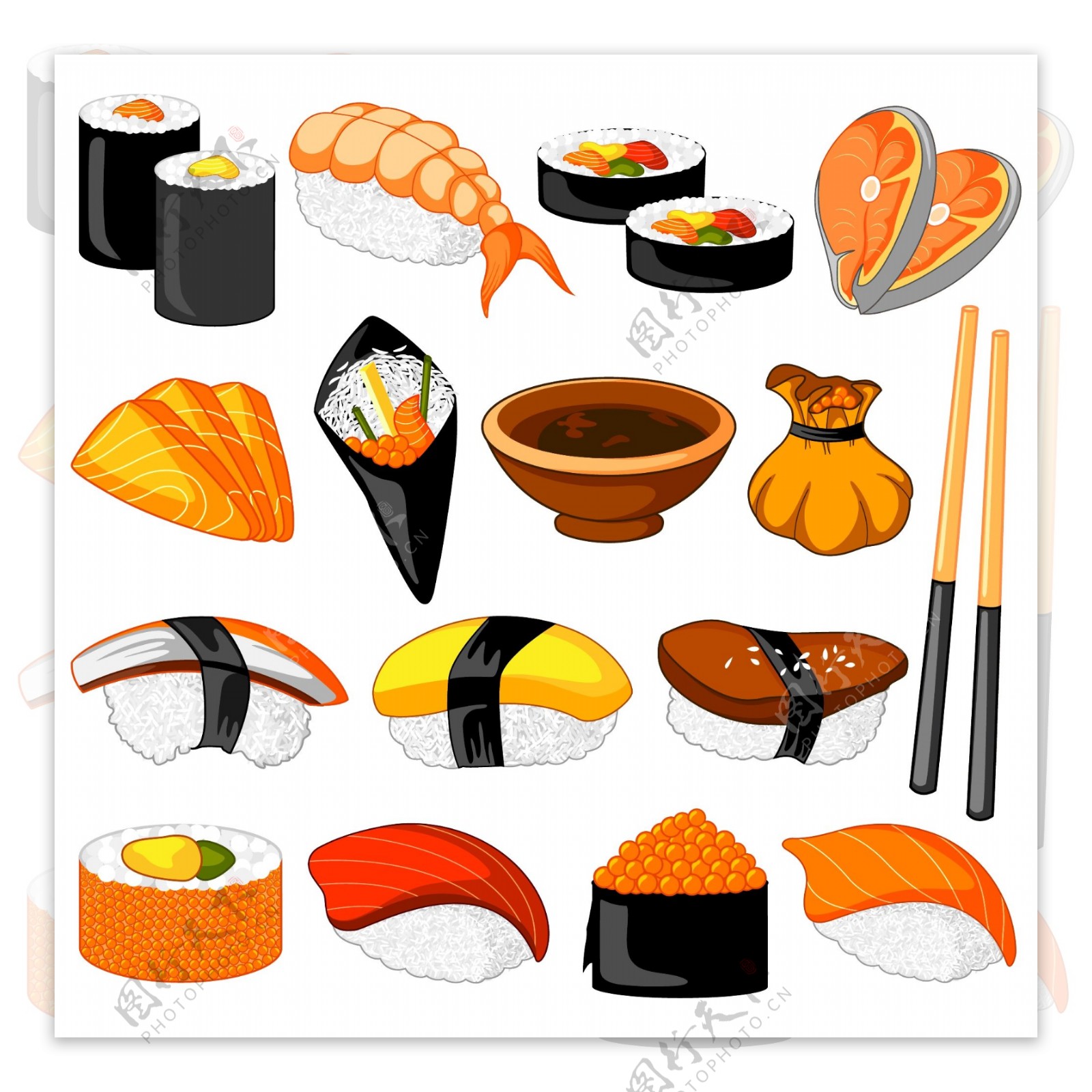 卡通美味的寿司插画