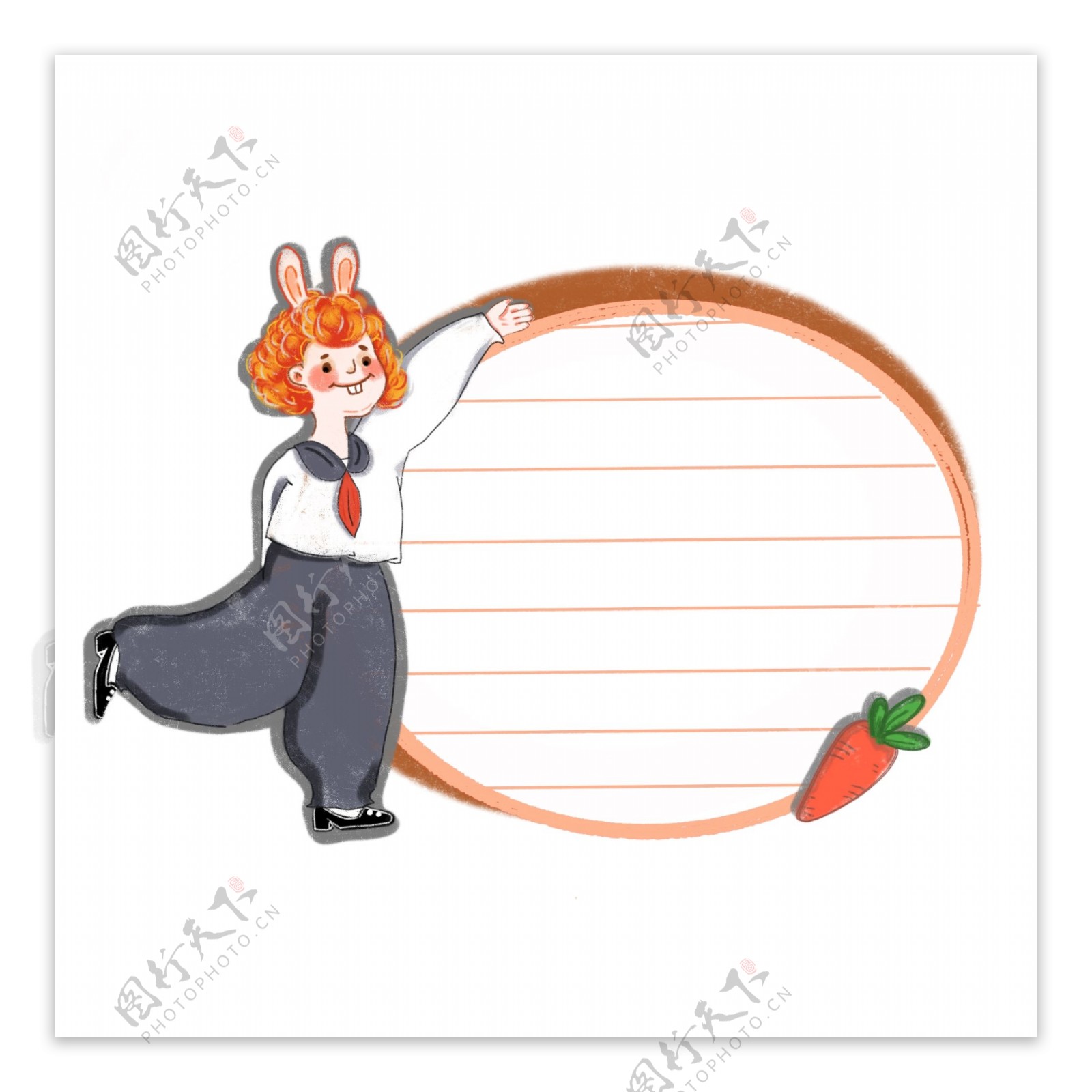 卡通边框兔子小人胡萝卜手绘插画可商用元素