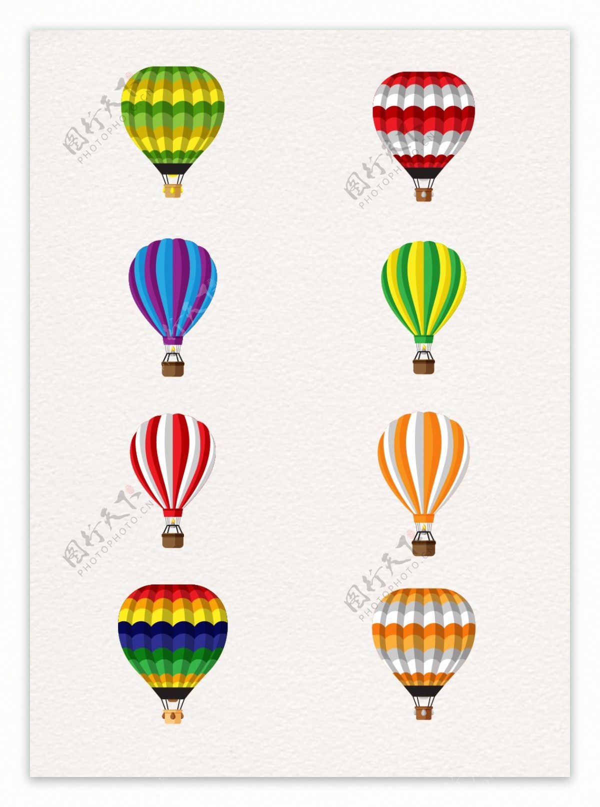 8款卡通热气球设计矢量图