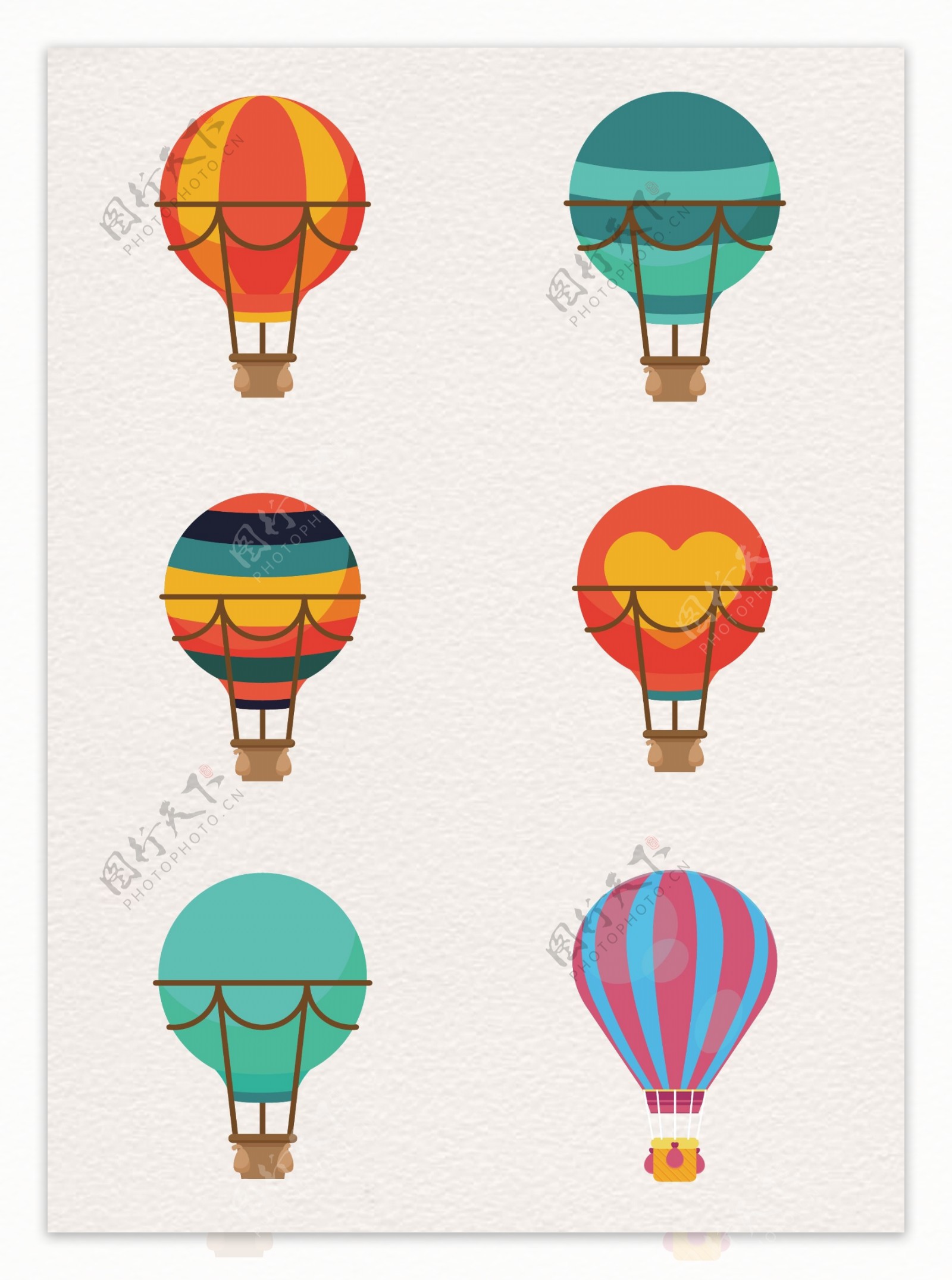扁平化彩色卡通热气球矢量图