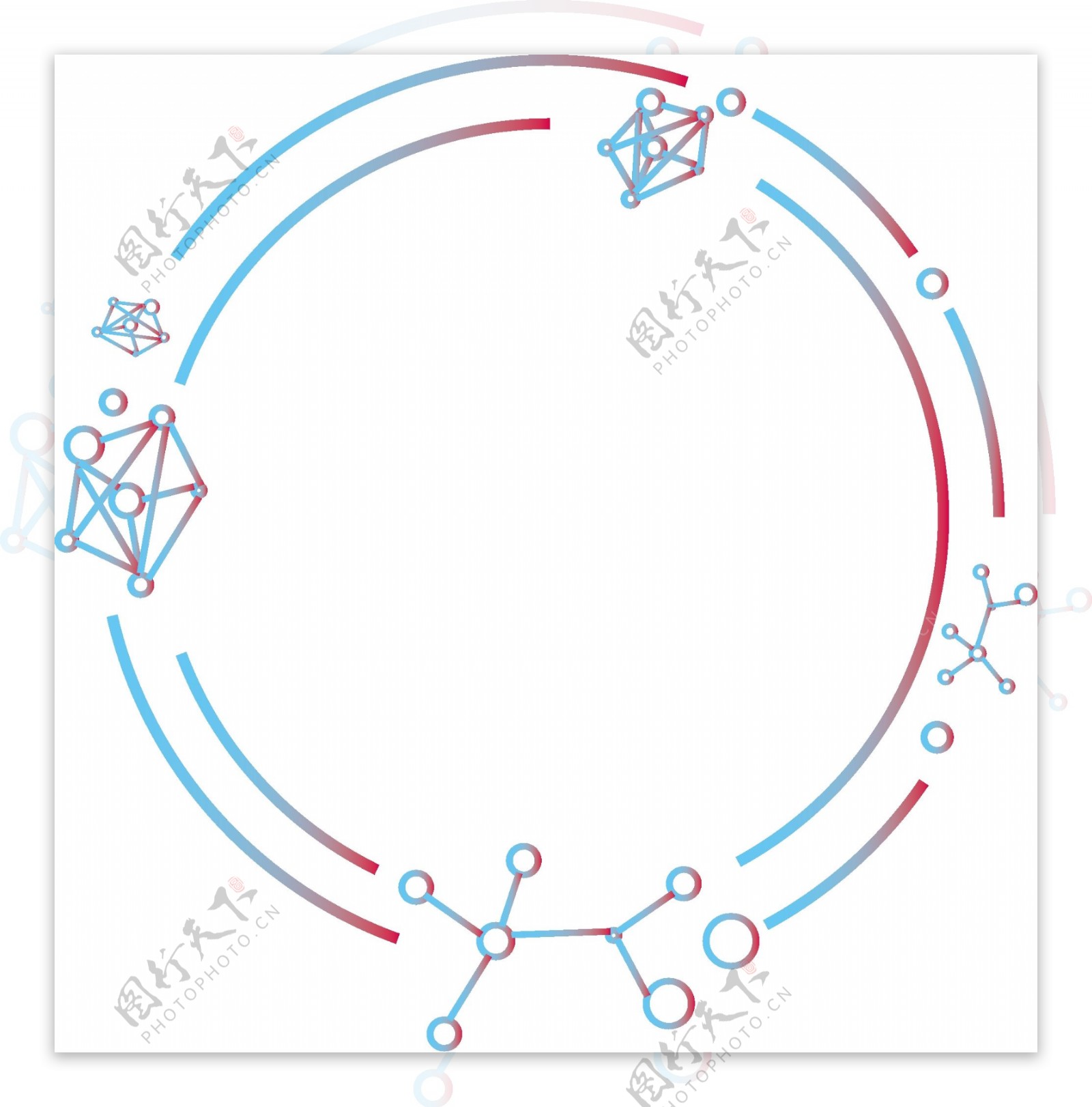 科技边框元素矢量商用蓝红渐变圆形分子商用