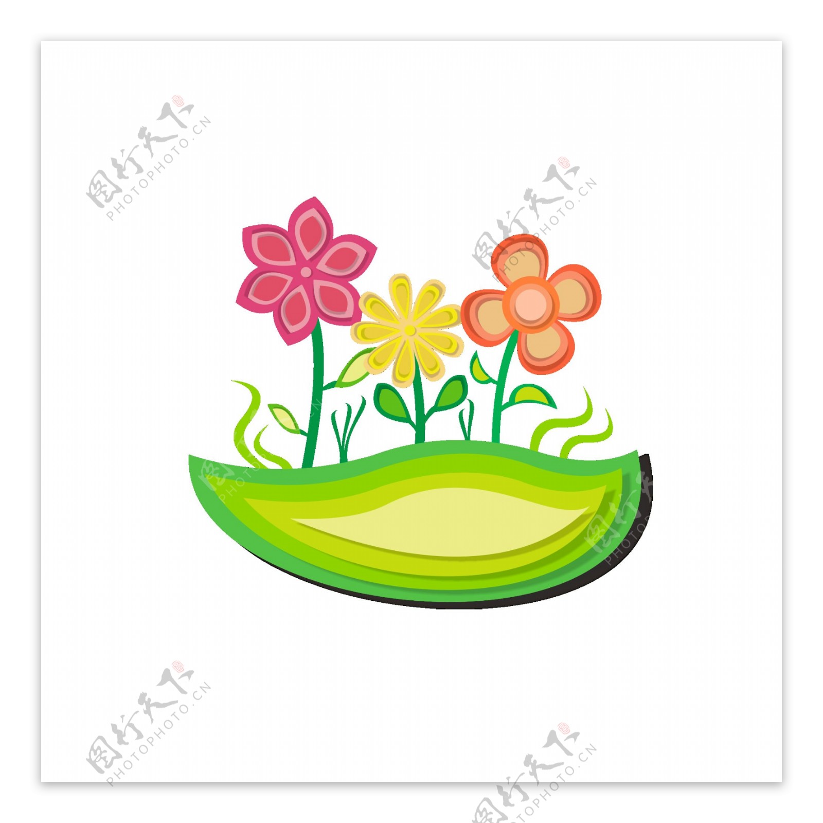 插画折纸风植物盆栽花之卡通可爱绿色