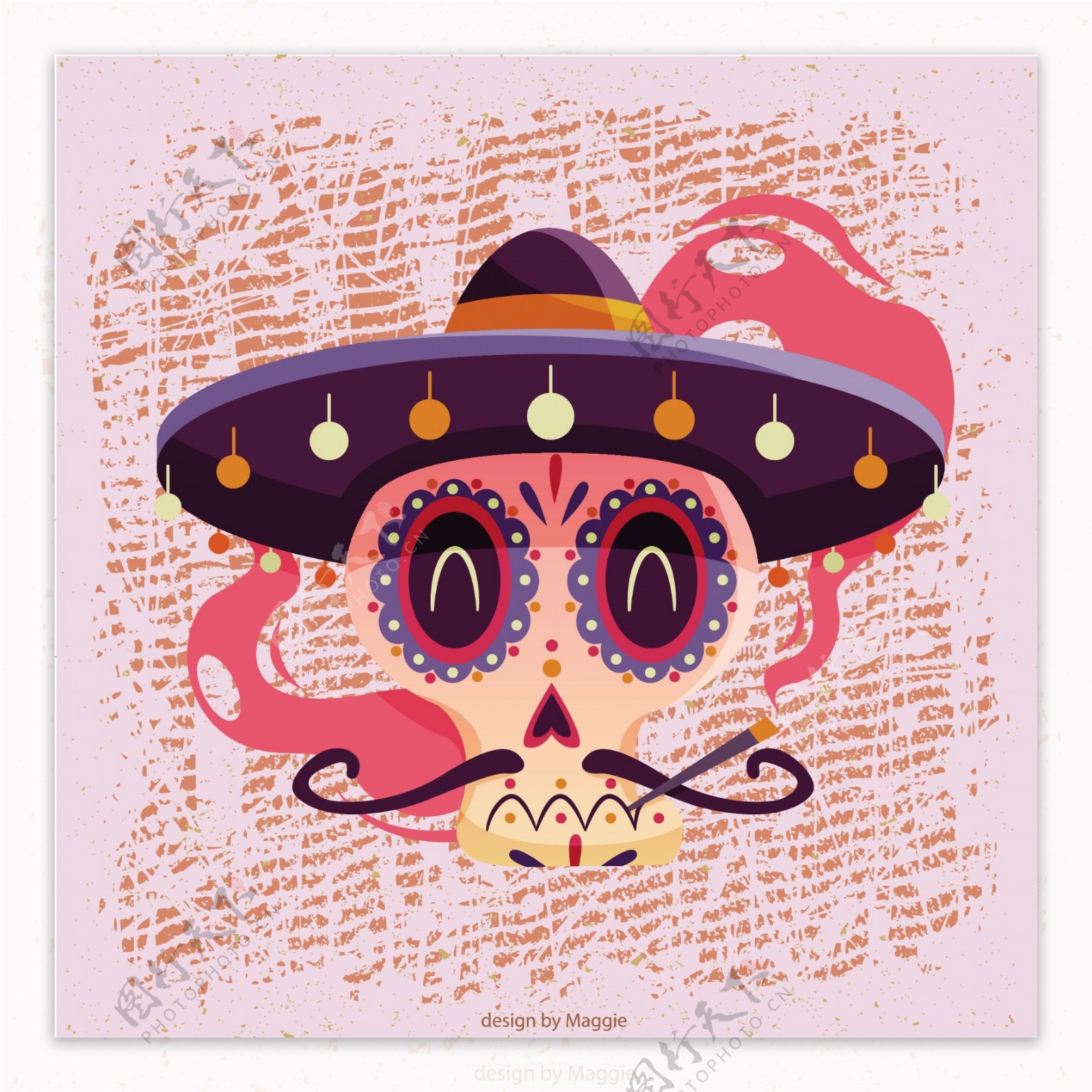 手绘可爱墨西哥骷髅图案
