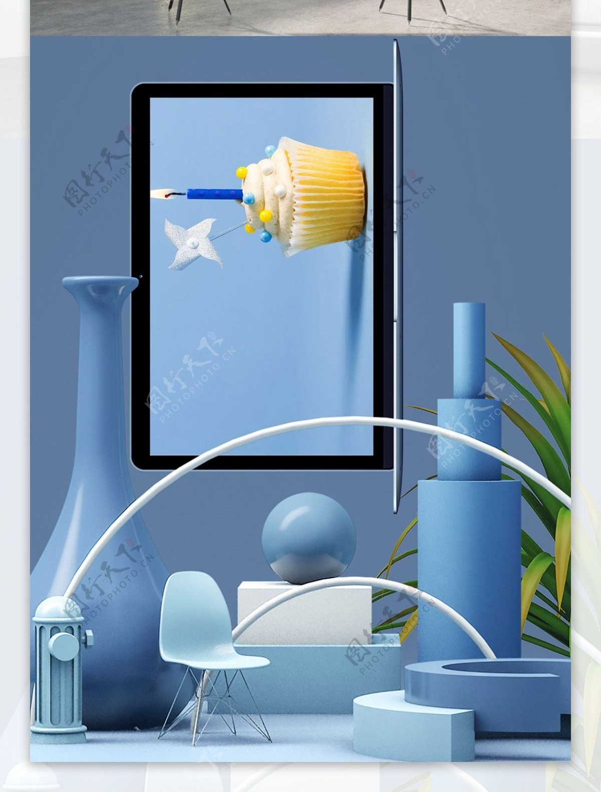 3D静物创意几何体产品陈列海报蓝色3