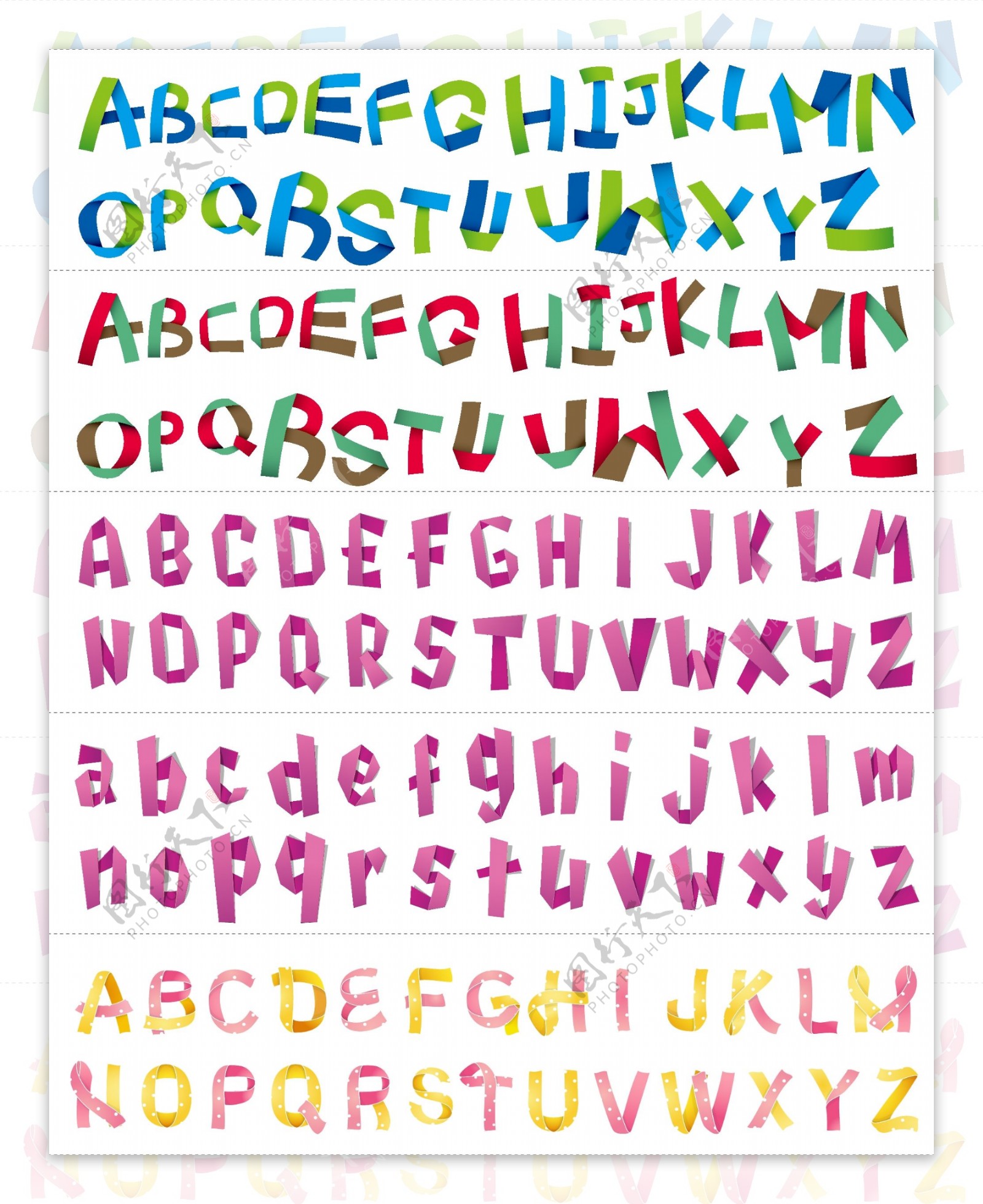 矢量彩色卡通折纸创意艺术字母