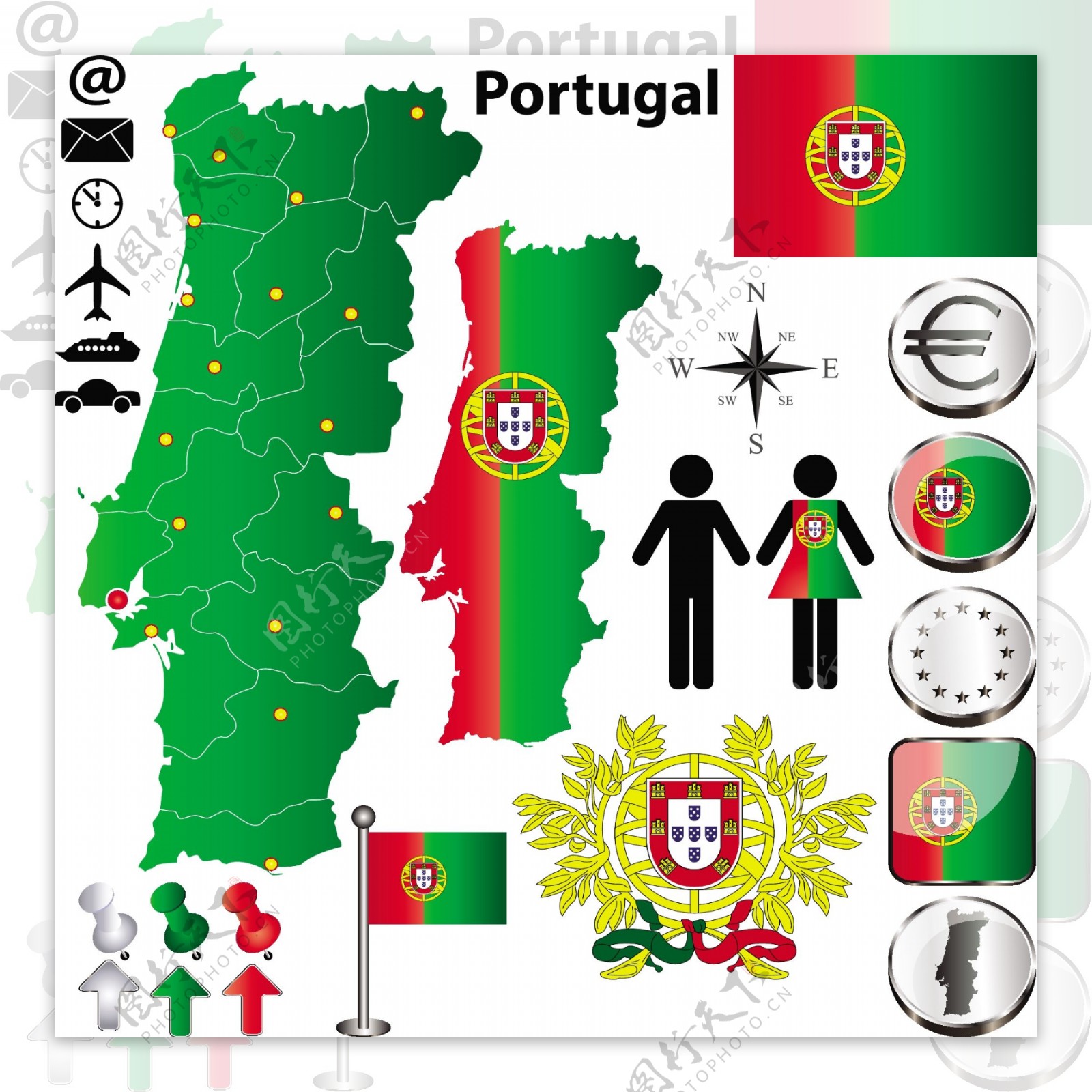 葡萄牙国旗地图矢量素材