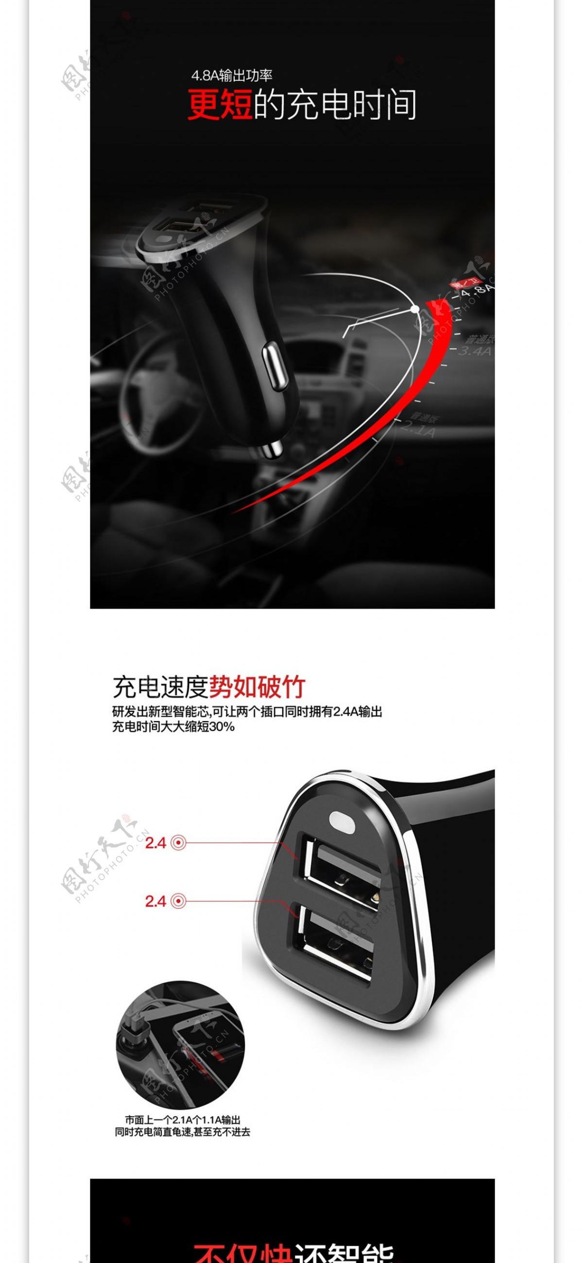 3C数码汽车车载充电器活动促销详情页模板