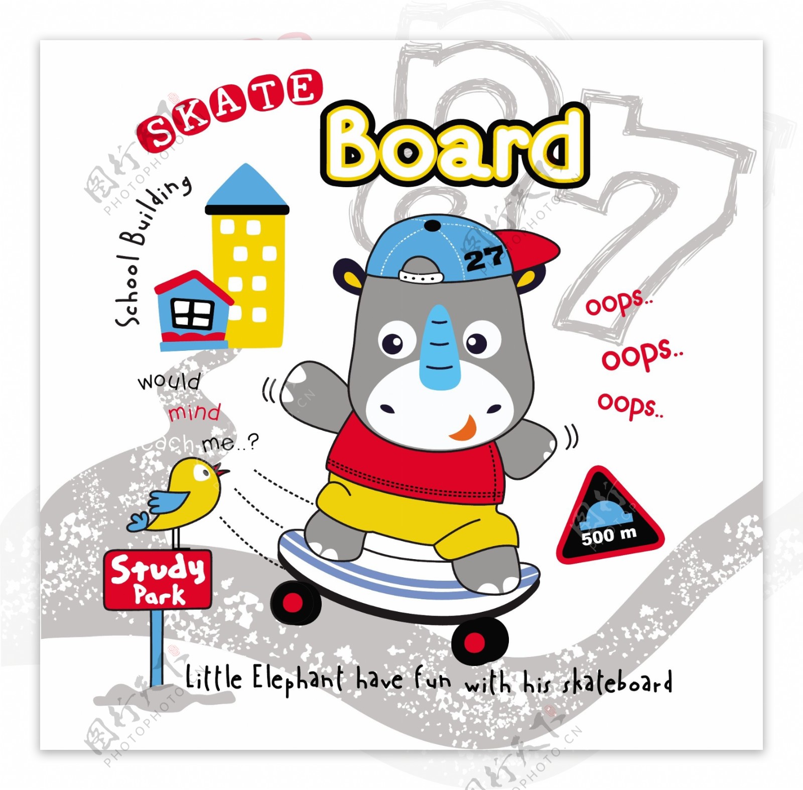 小熊滑滑板插画