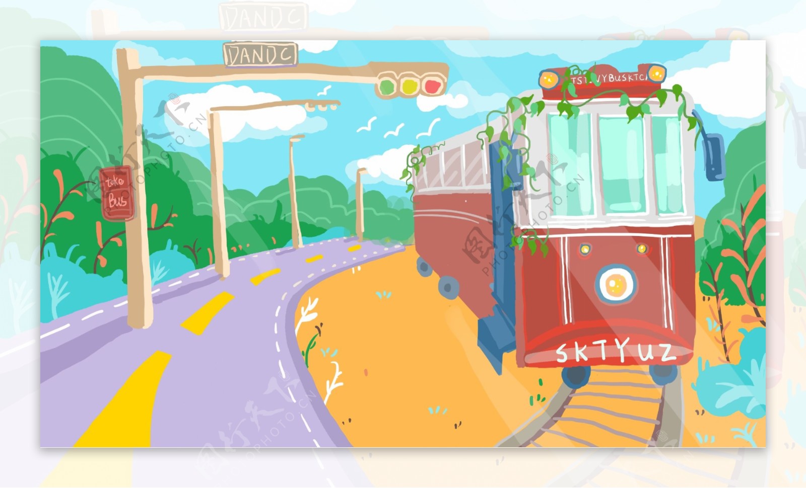 彩色铁路火车背景设计