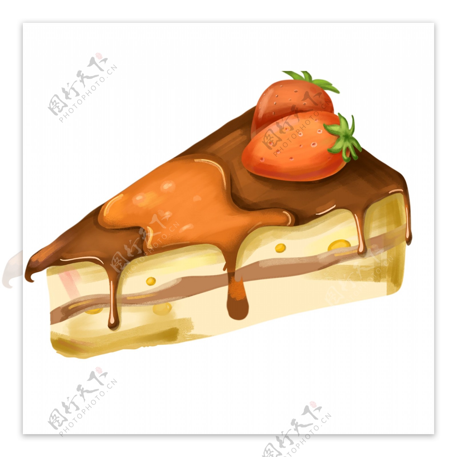 一块草莓蛋糕手绘甜点设计可商用元素
