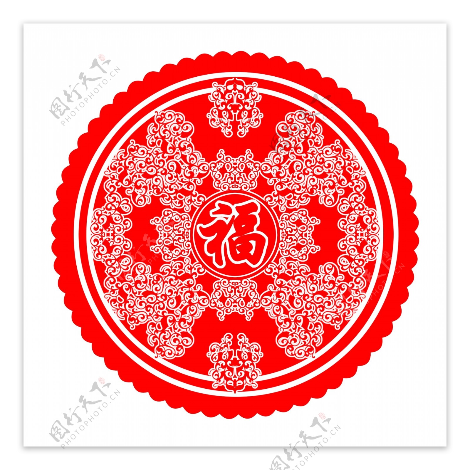 中国风创意福字窗花剪纸圆形图腾春节贴纸