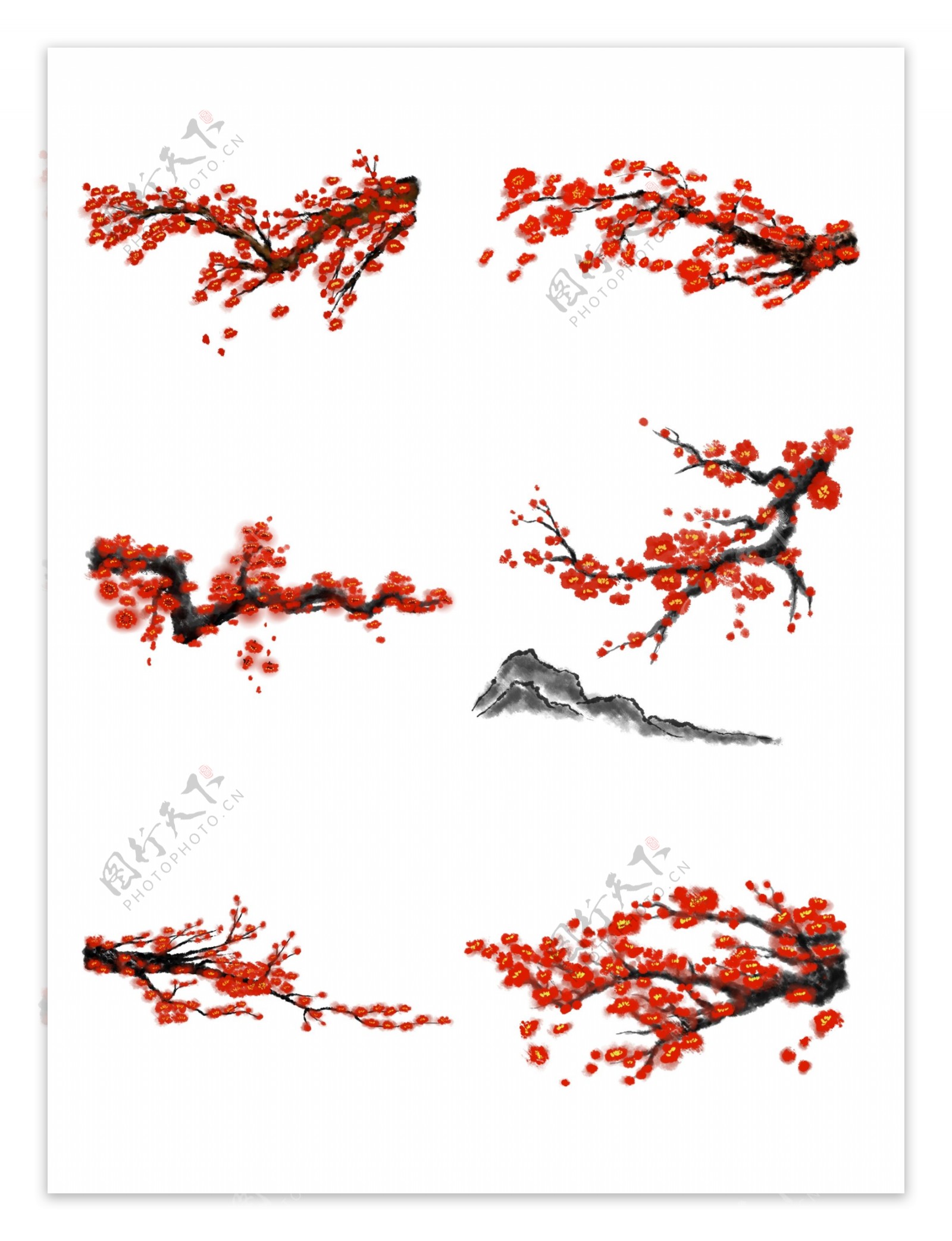 中国风手绘花分层插画梅花素材套图