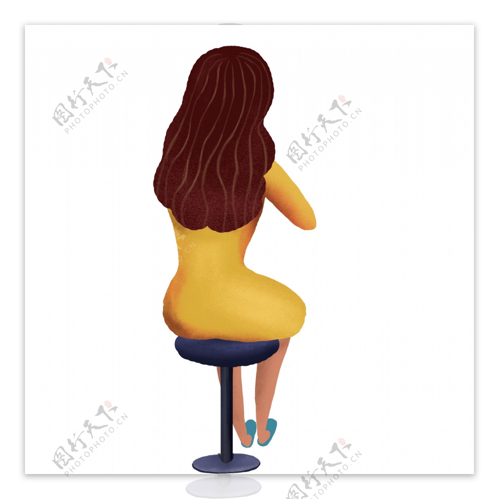彩绘独自坐在椅子上的女孩人物背影设计