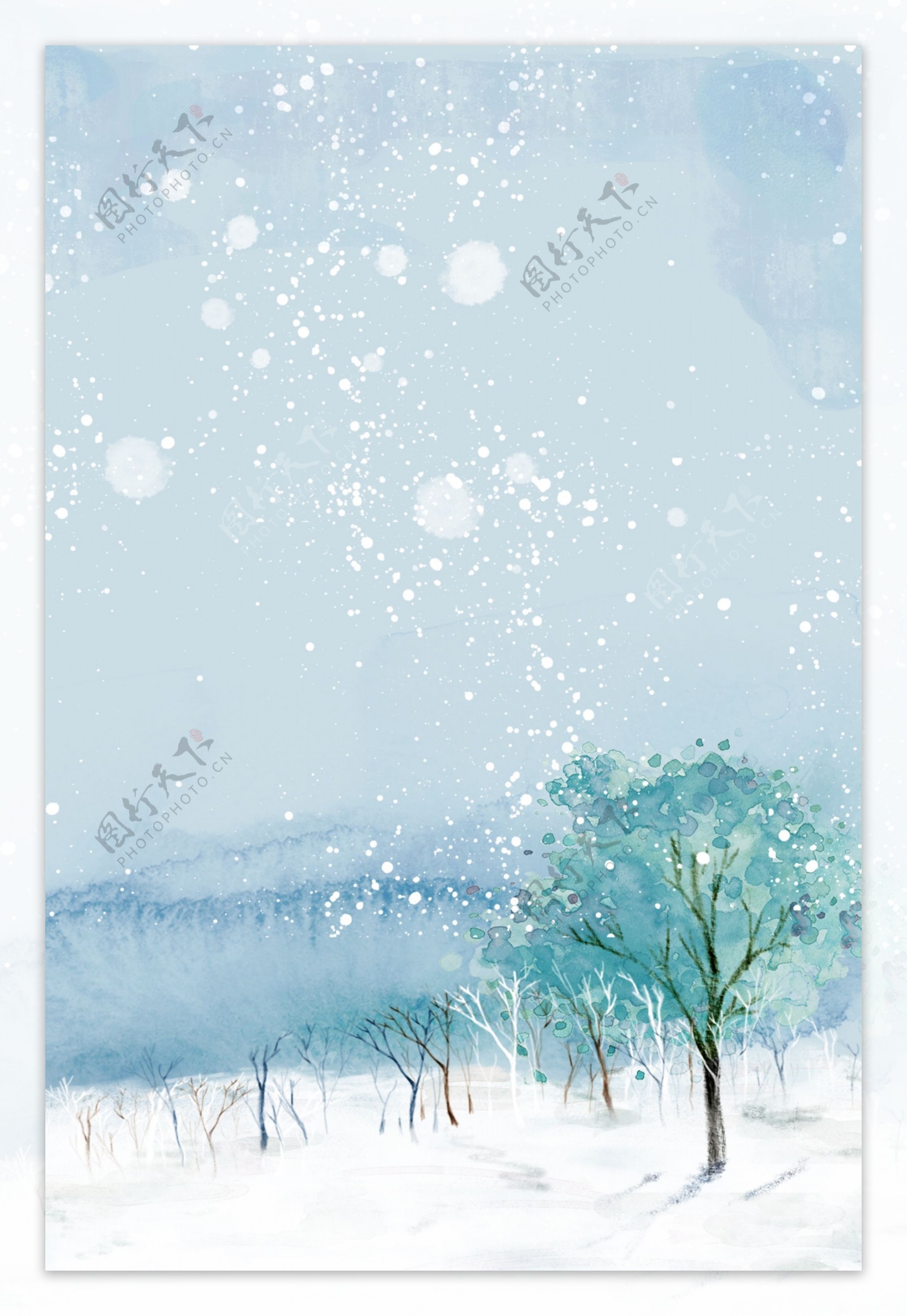 冬季大雪节气彩绘背景设计