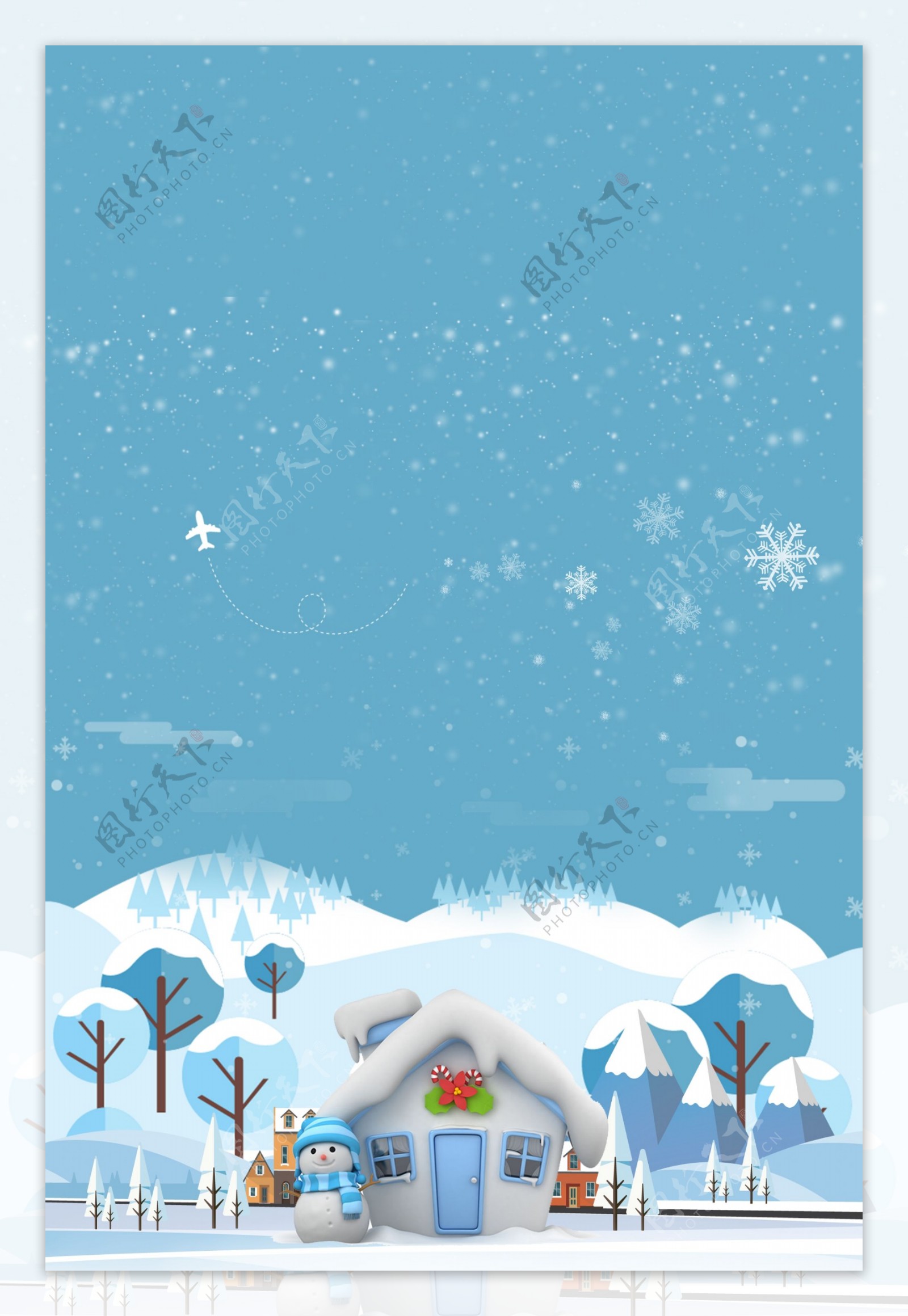 彩绘冬天大雪节气背景图