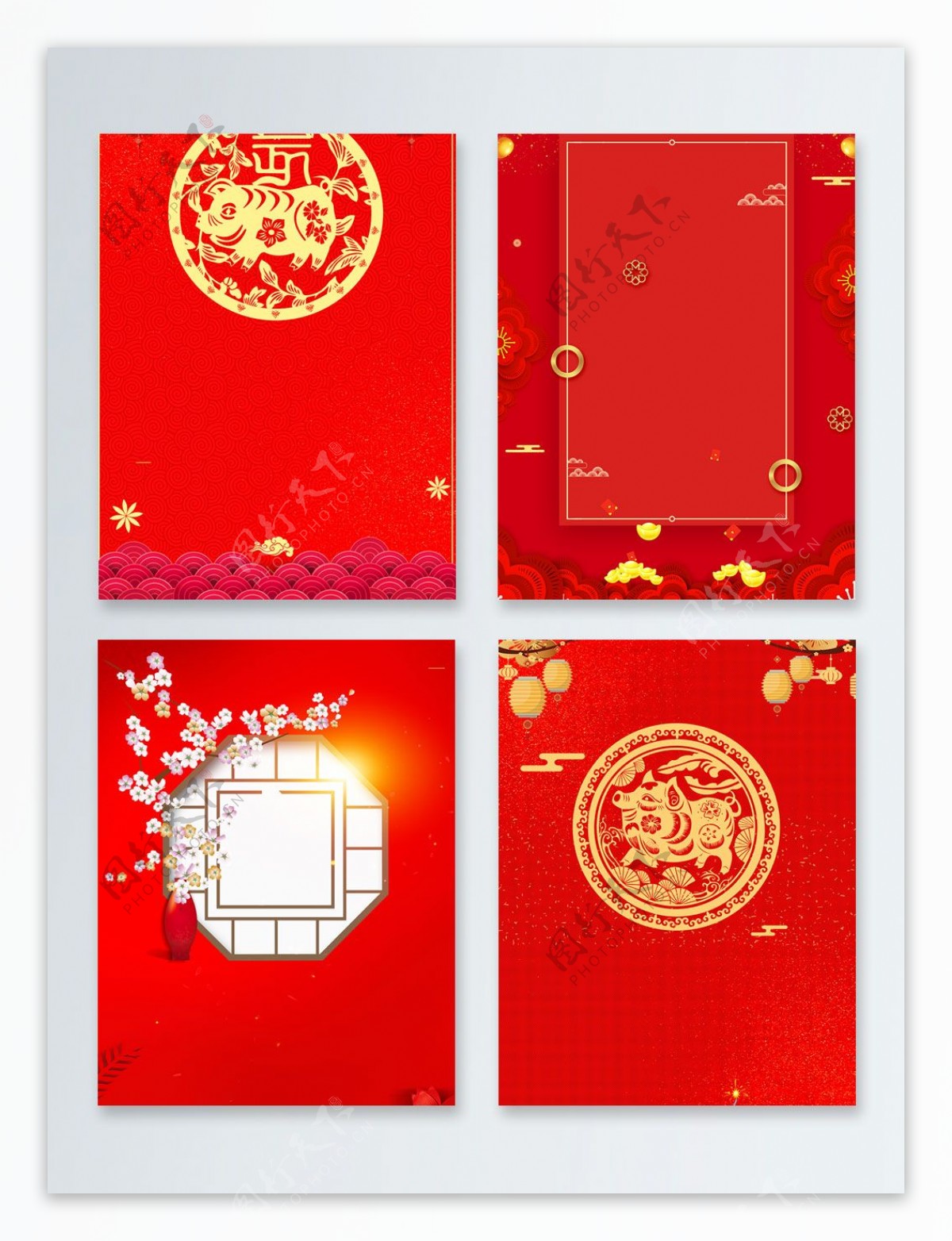剪纸猪传统节日新年快乐广告背景图