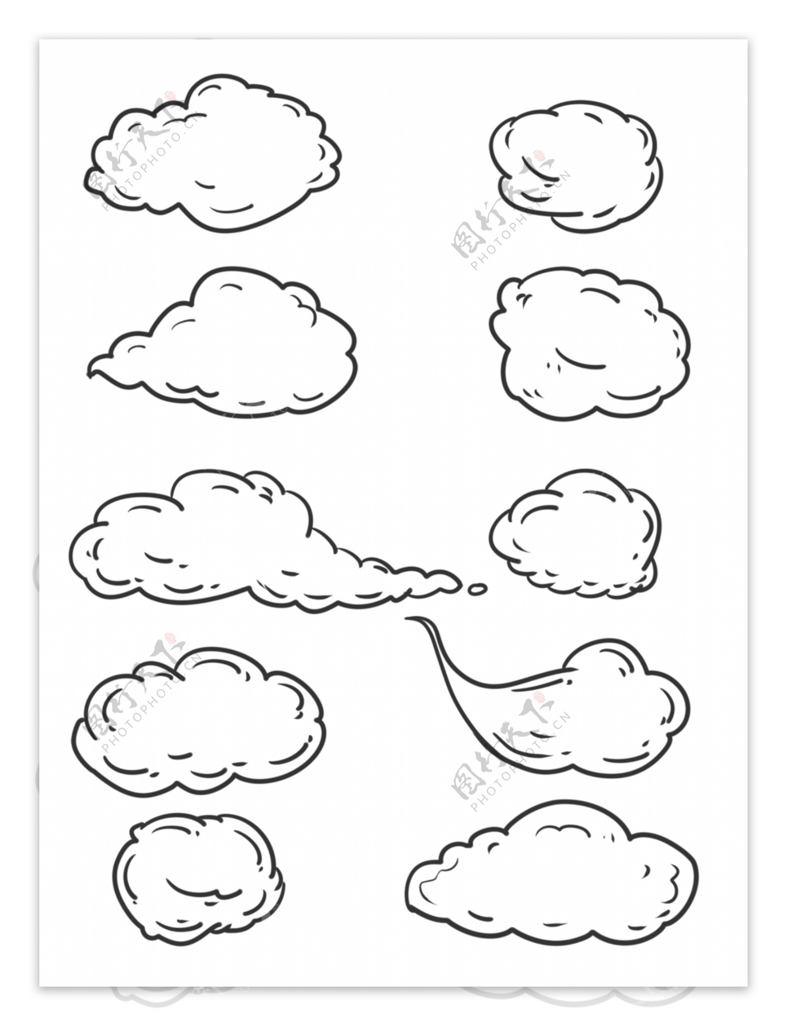 简约线条手绘云朵白云边框素材可商用元素