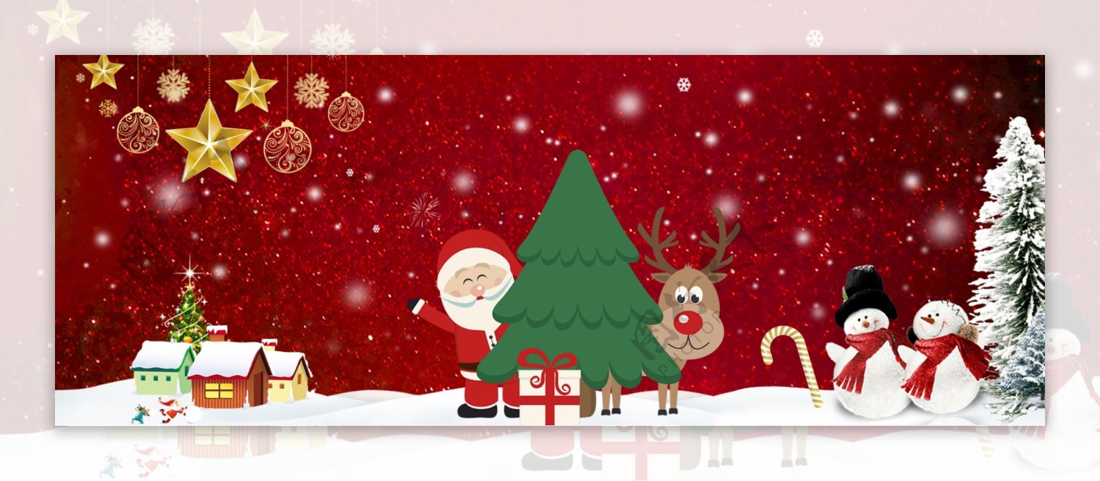 红色圣诞老人圣诞节卡通banner背景