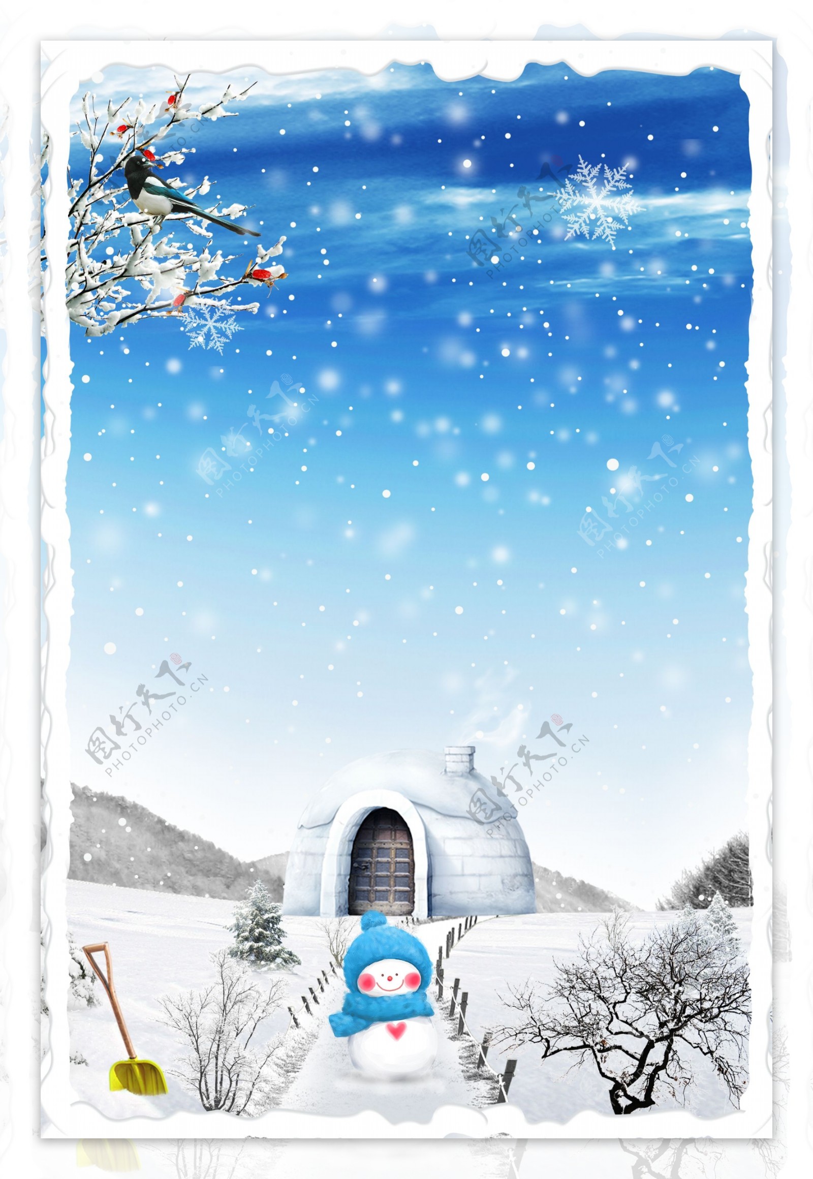 雪人卡通手绘清新冬季卡通手绘广告背景