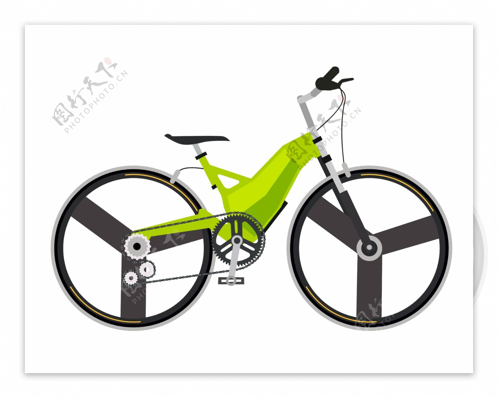 手绘绿色自行车元素