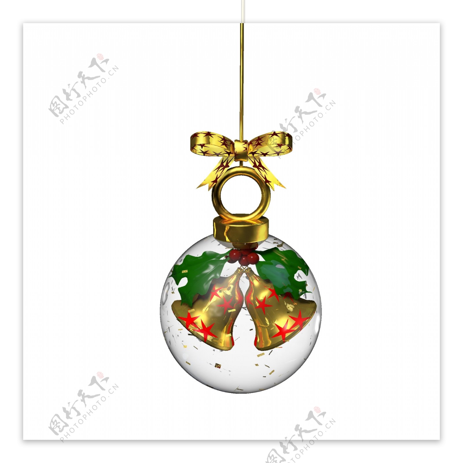 金色圣诞元素水晶玻璃球挂件之铃铛