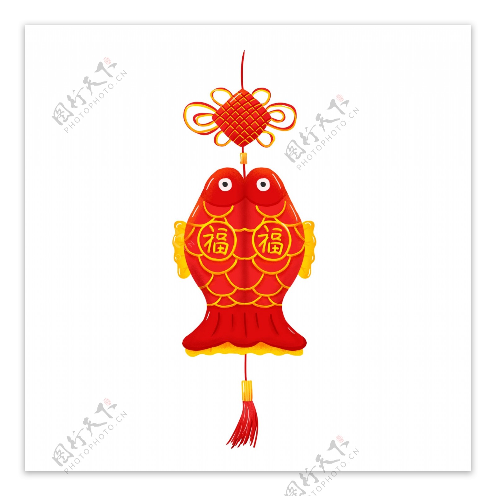 春节红鲤鱼挂饰手绘可商用