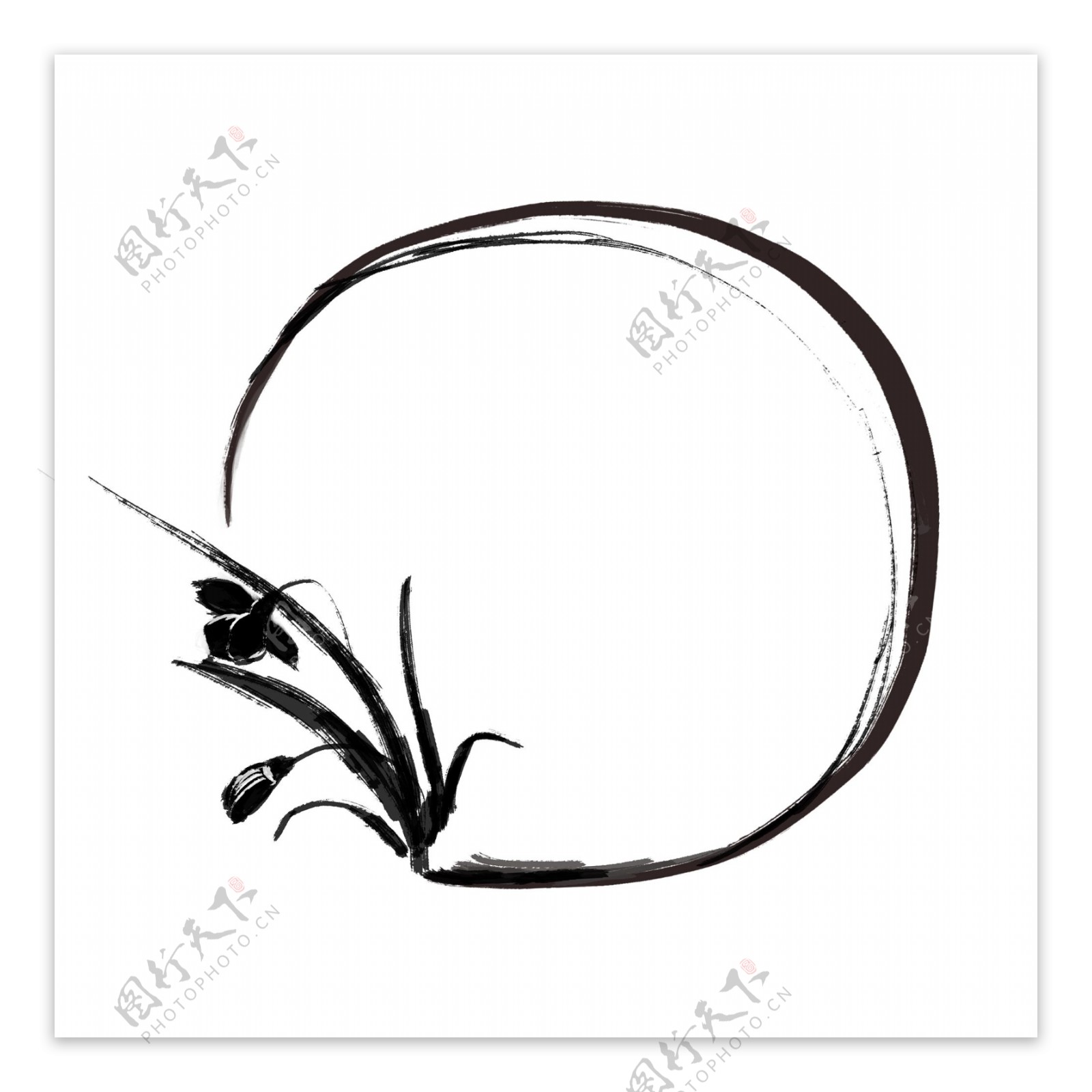 水墨边框中国风水墨兰花边框手绘植物边框