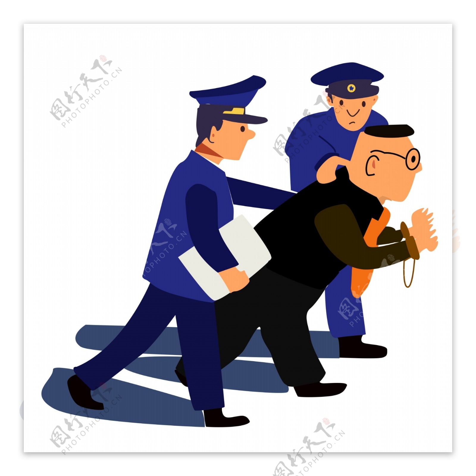 卡通警察抓犯人插画设计