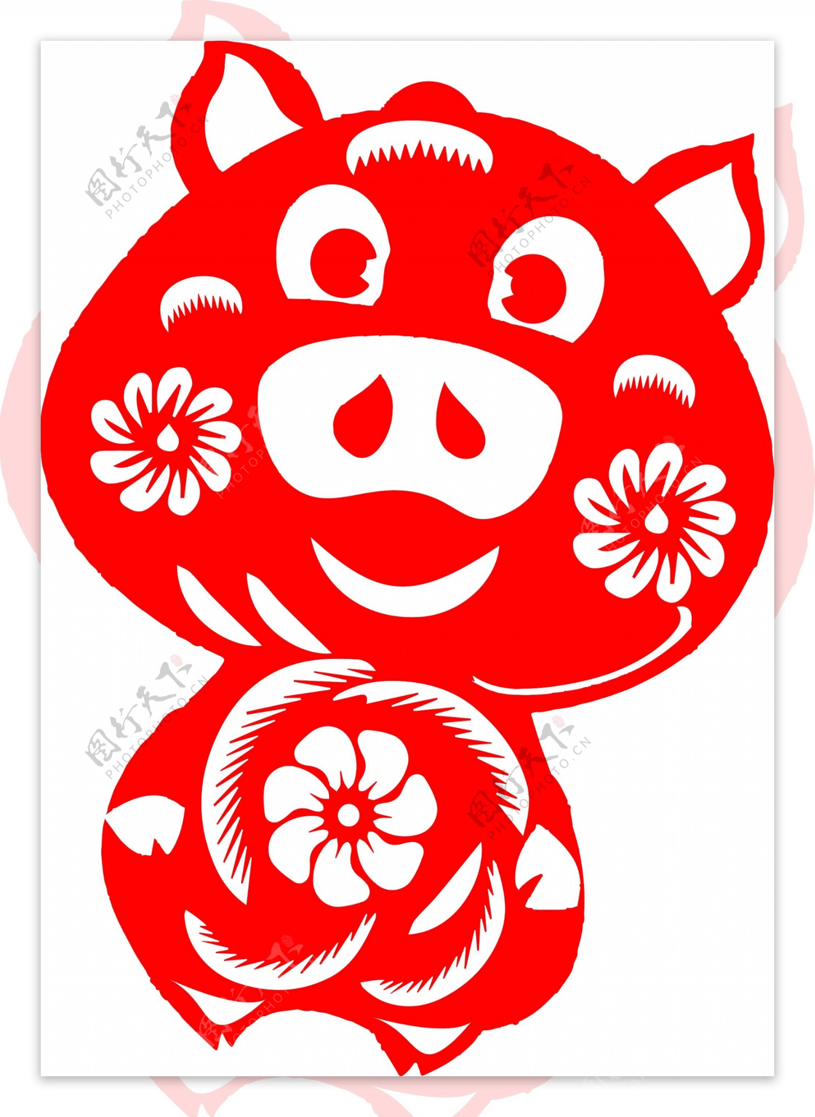 红色猪年喜庆剪纸猪元素