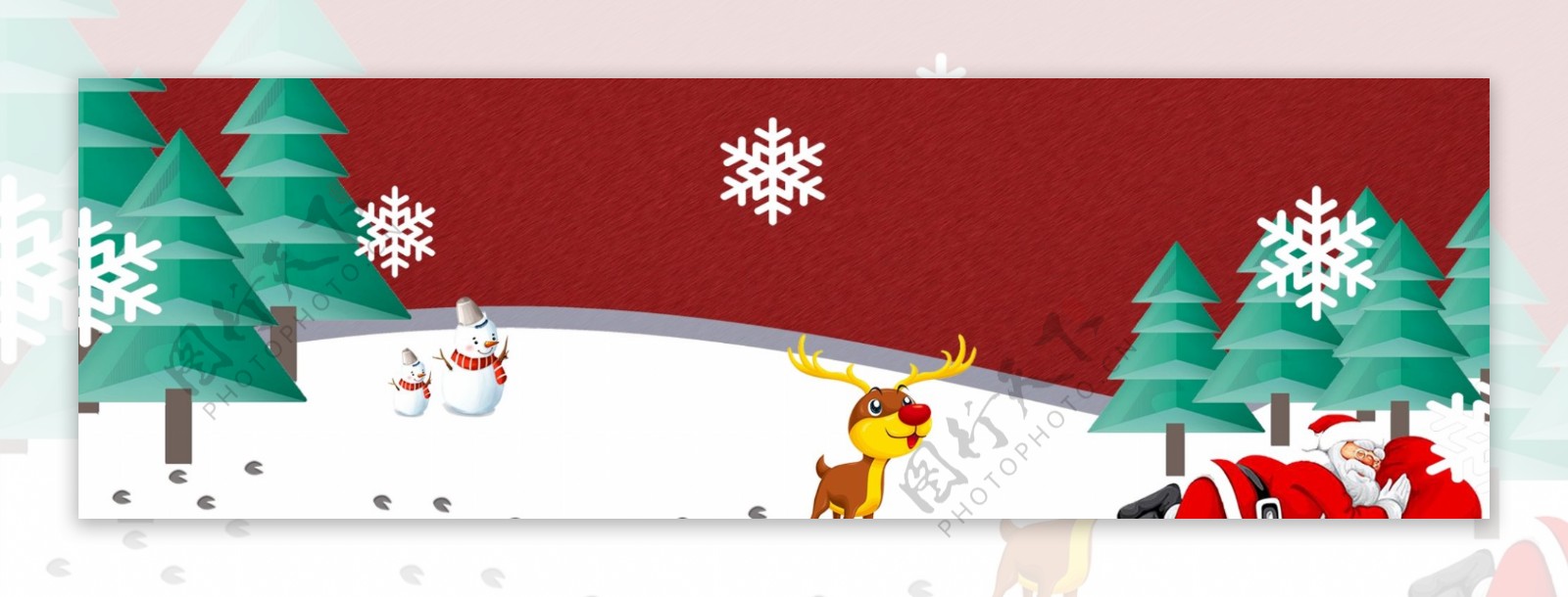 红色卡通圣诞活动促销banner背景