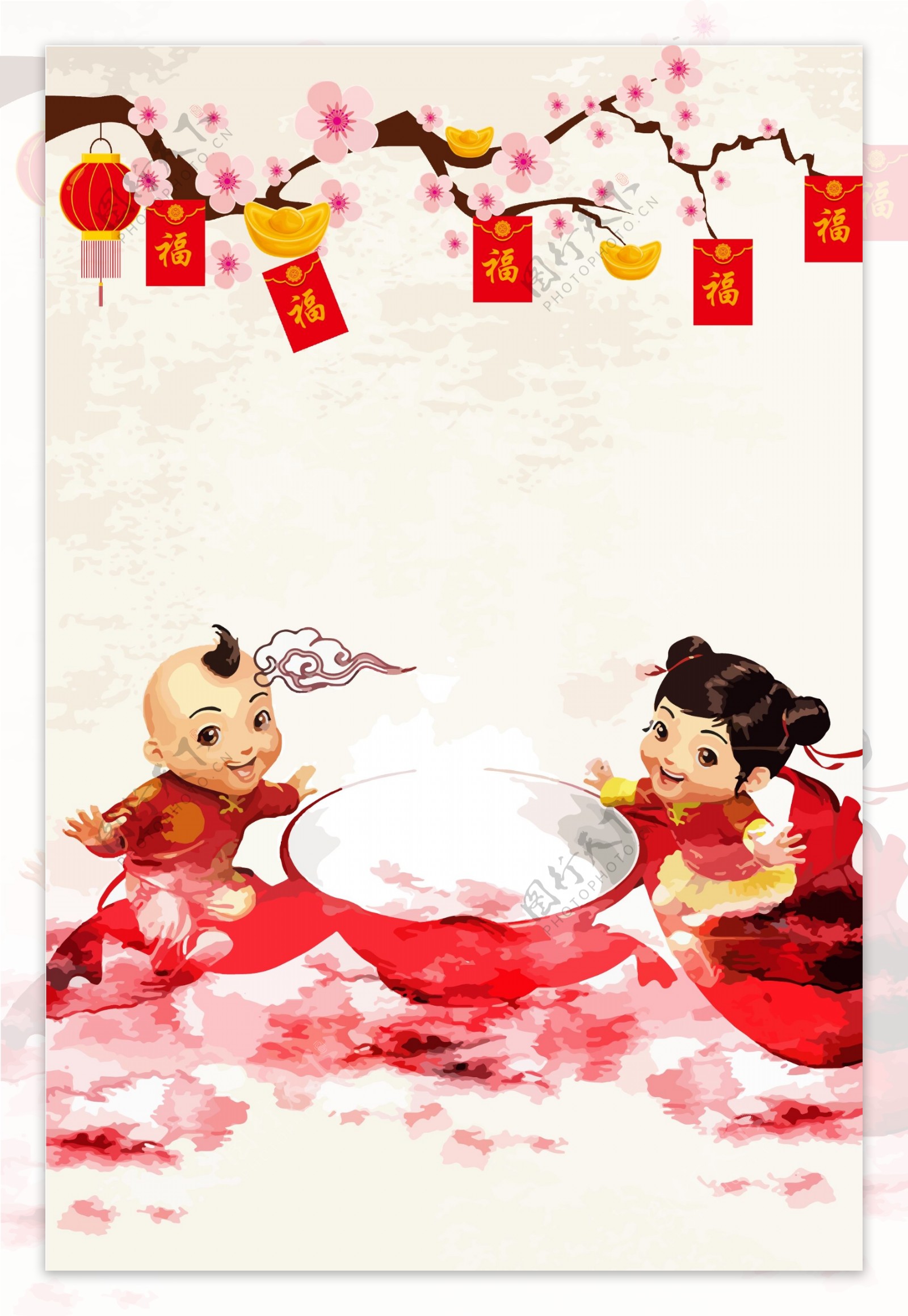 中国风圆月正月十五元宵节背景