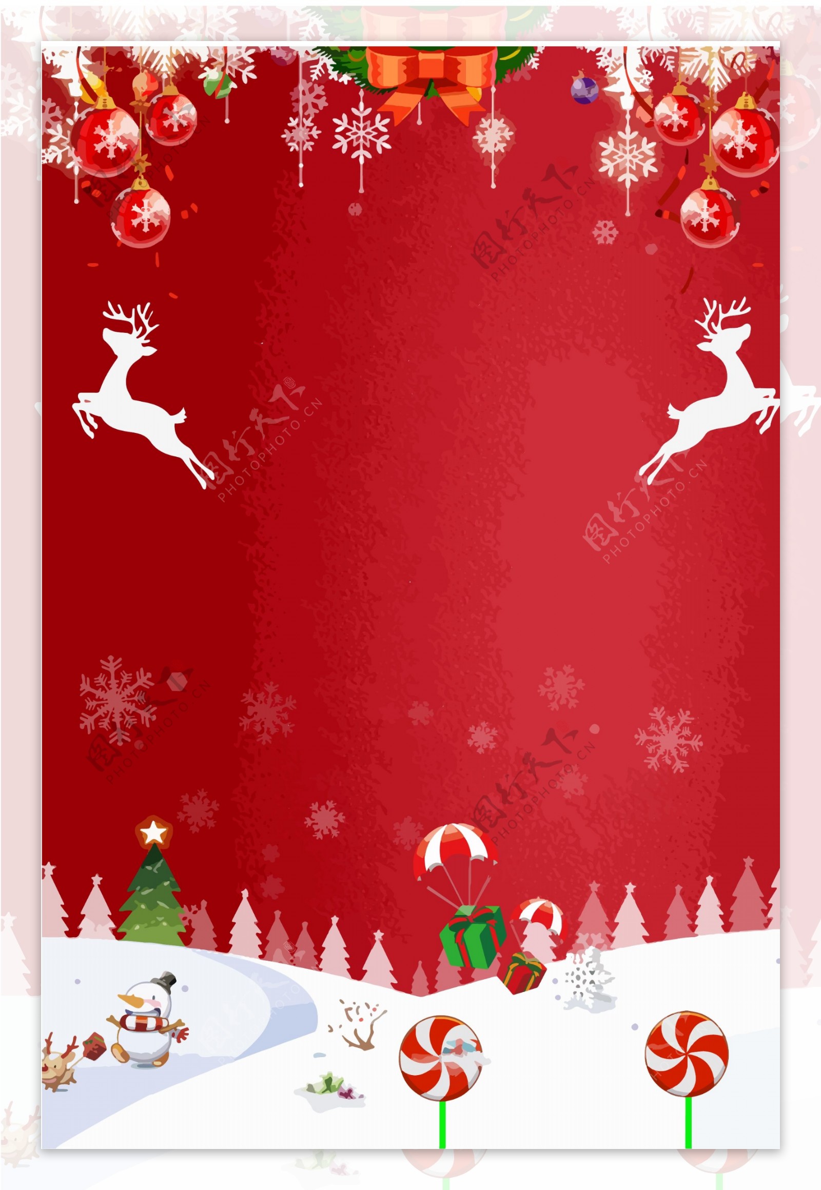 红色圣诞雪地冬天卡通展板背景