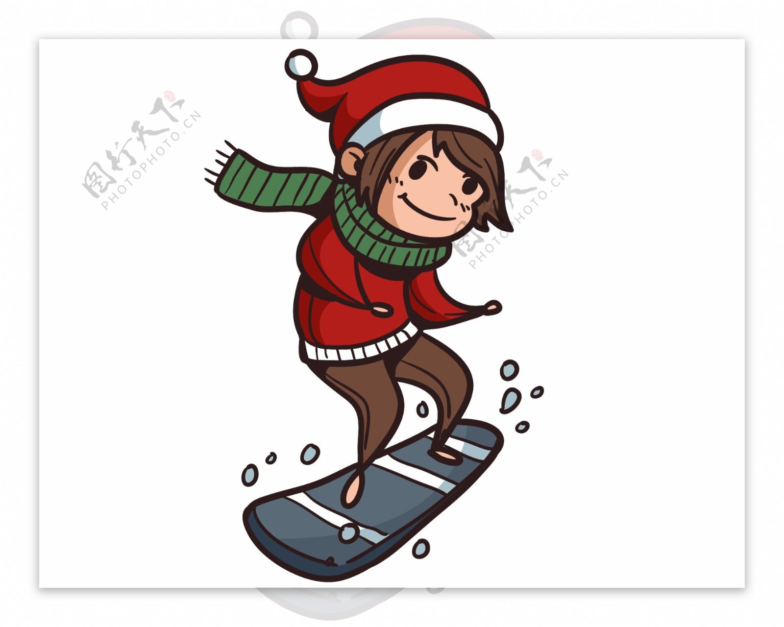 手绘卡通小女孩玩滑板元素