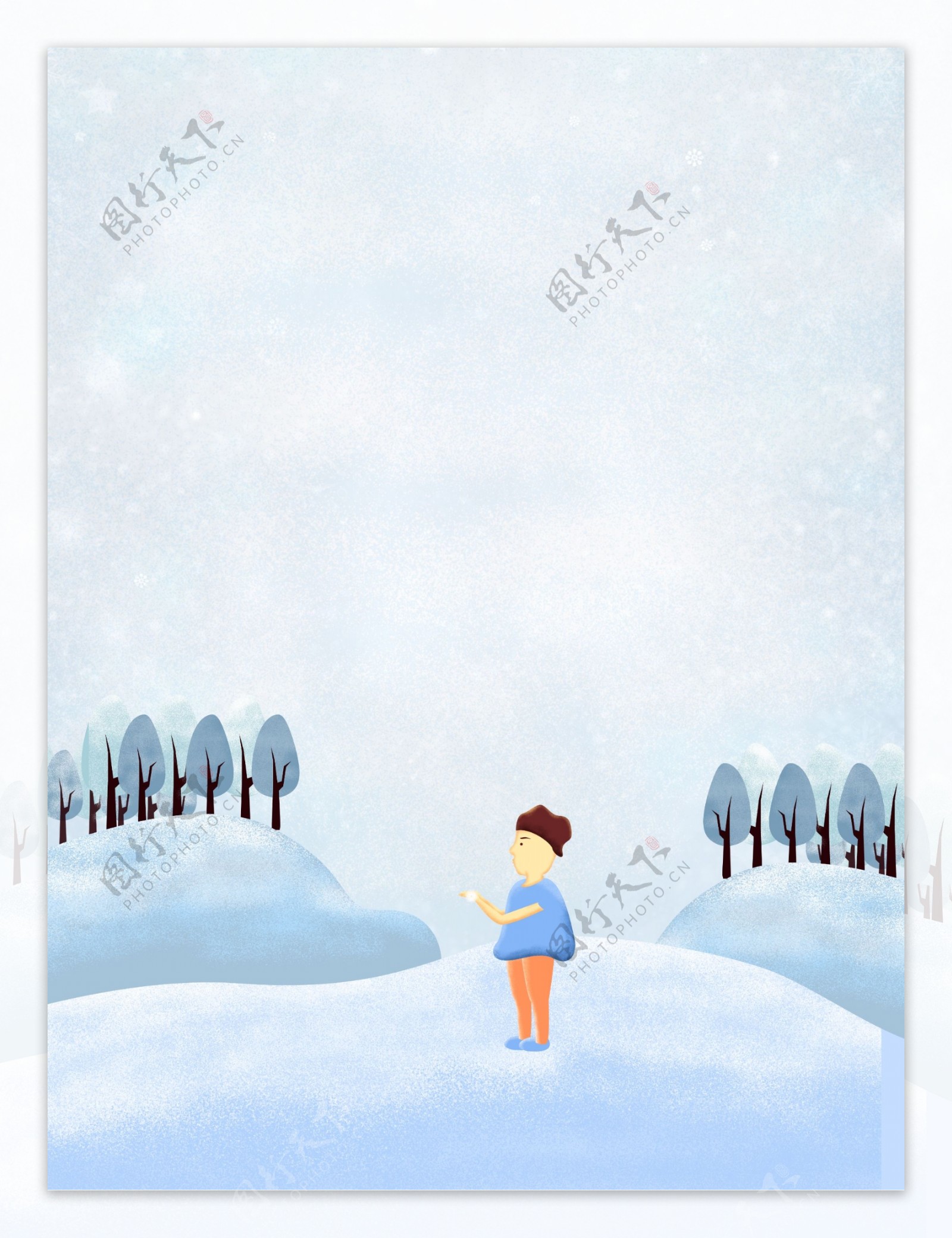 彩绘冬季雪地背景