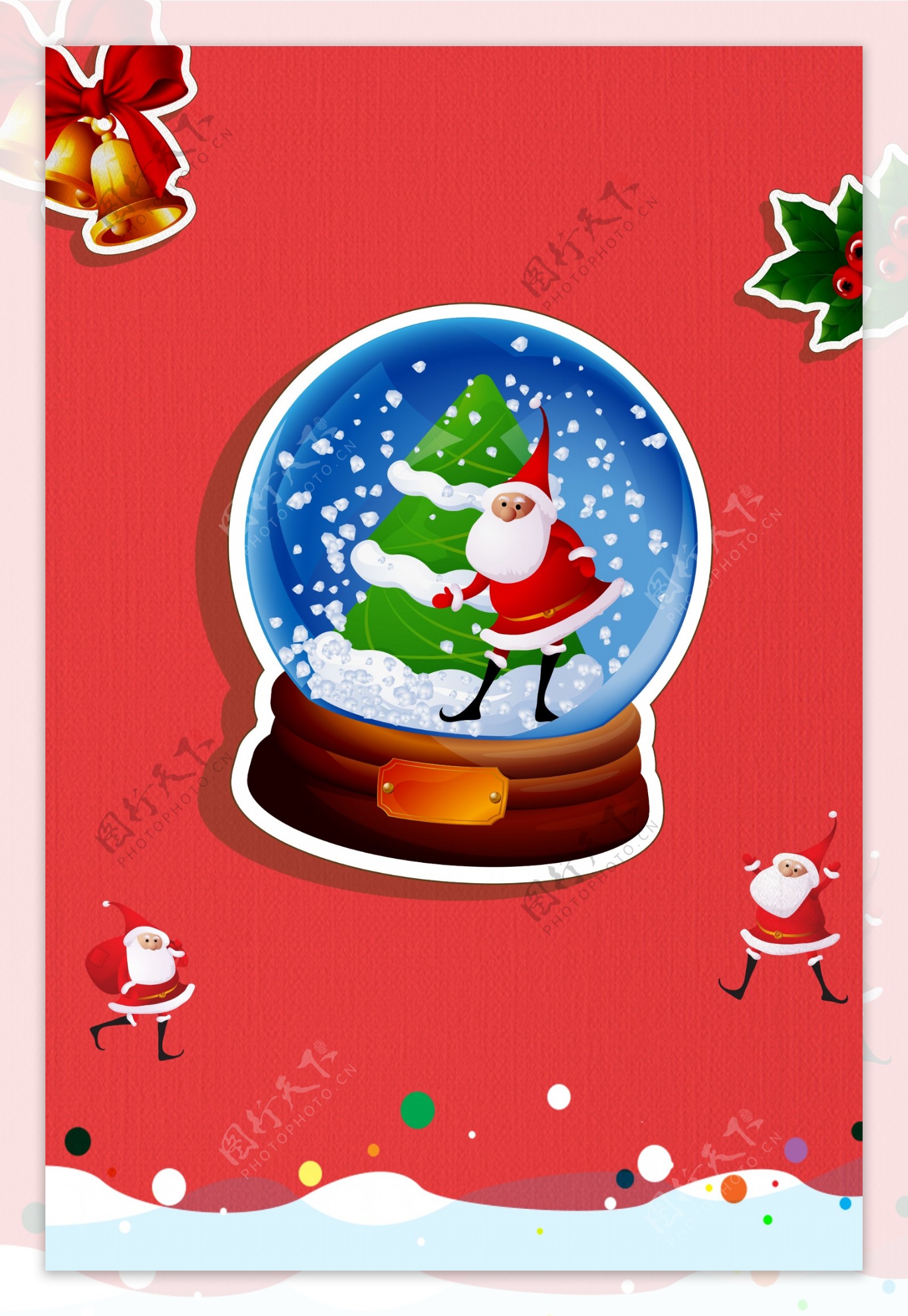 红色雪花扁平手绘圣诞节广告背景图