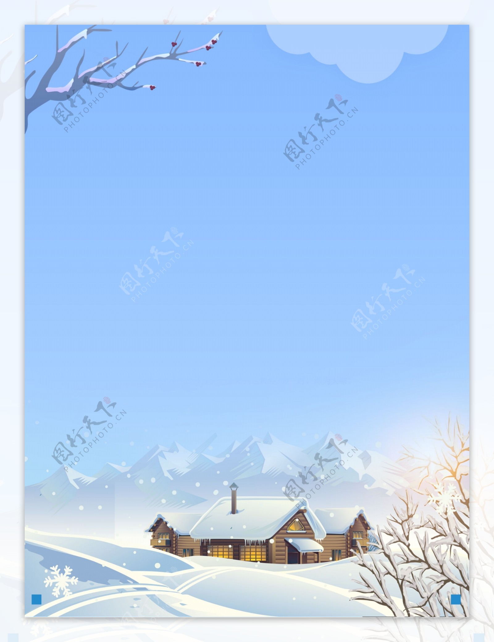蓝色冬季雪地背景设计