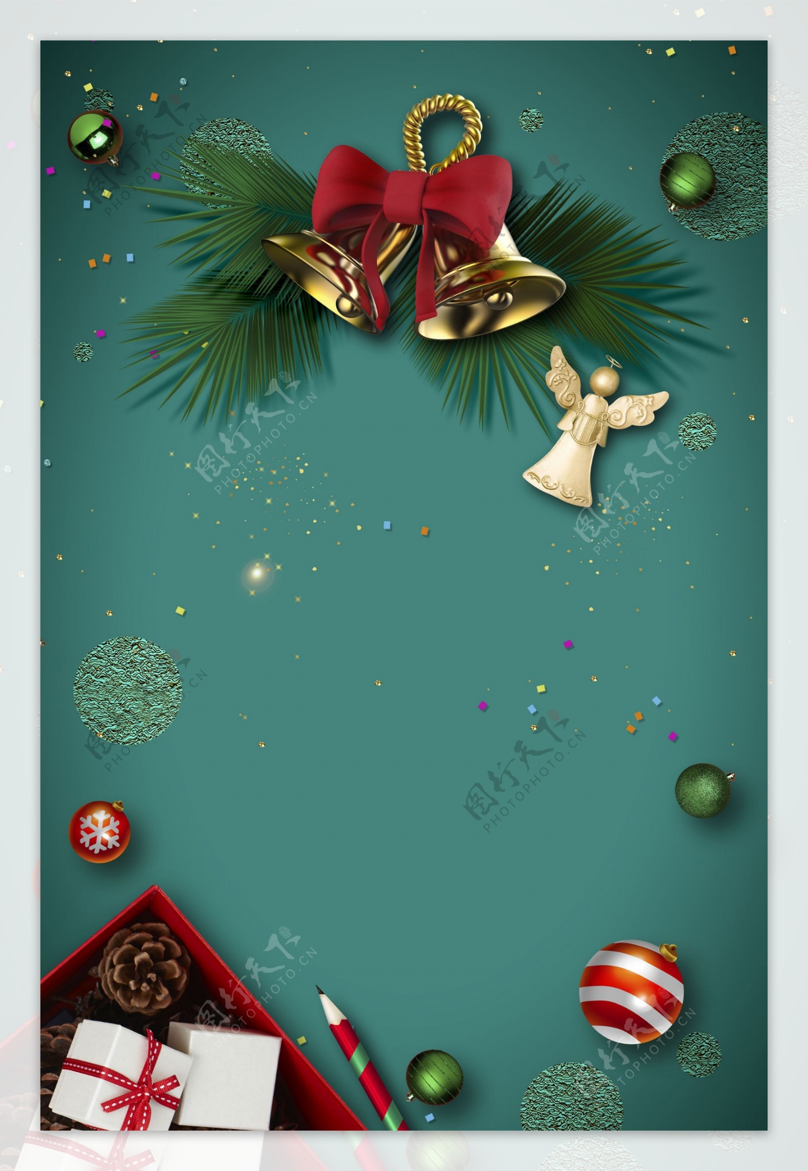 圣诞节铃铛松果装饰背景设计
