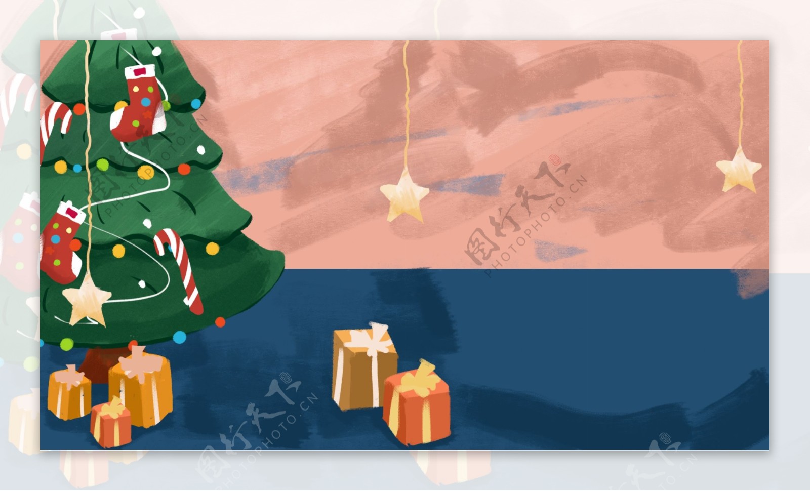 温馨手绘圣诞节圣诞树插画背景