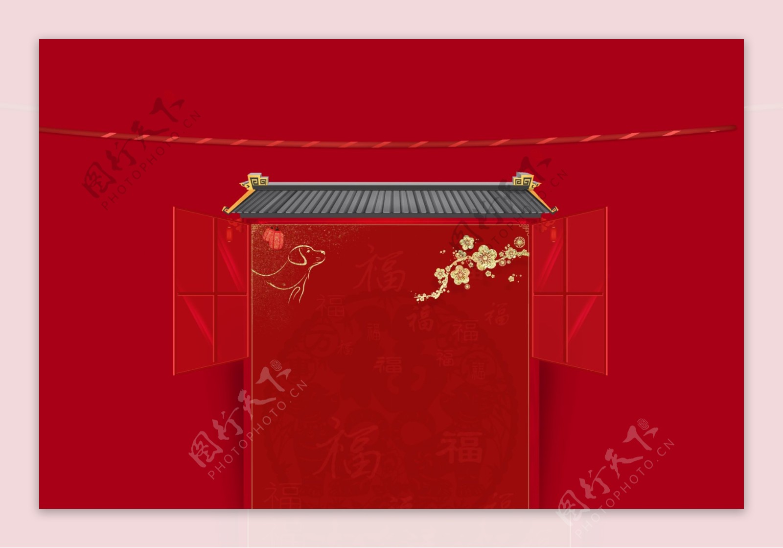 红色2019新年开门红展板背景