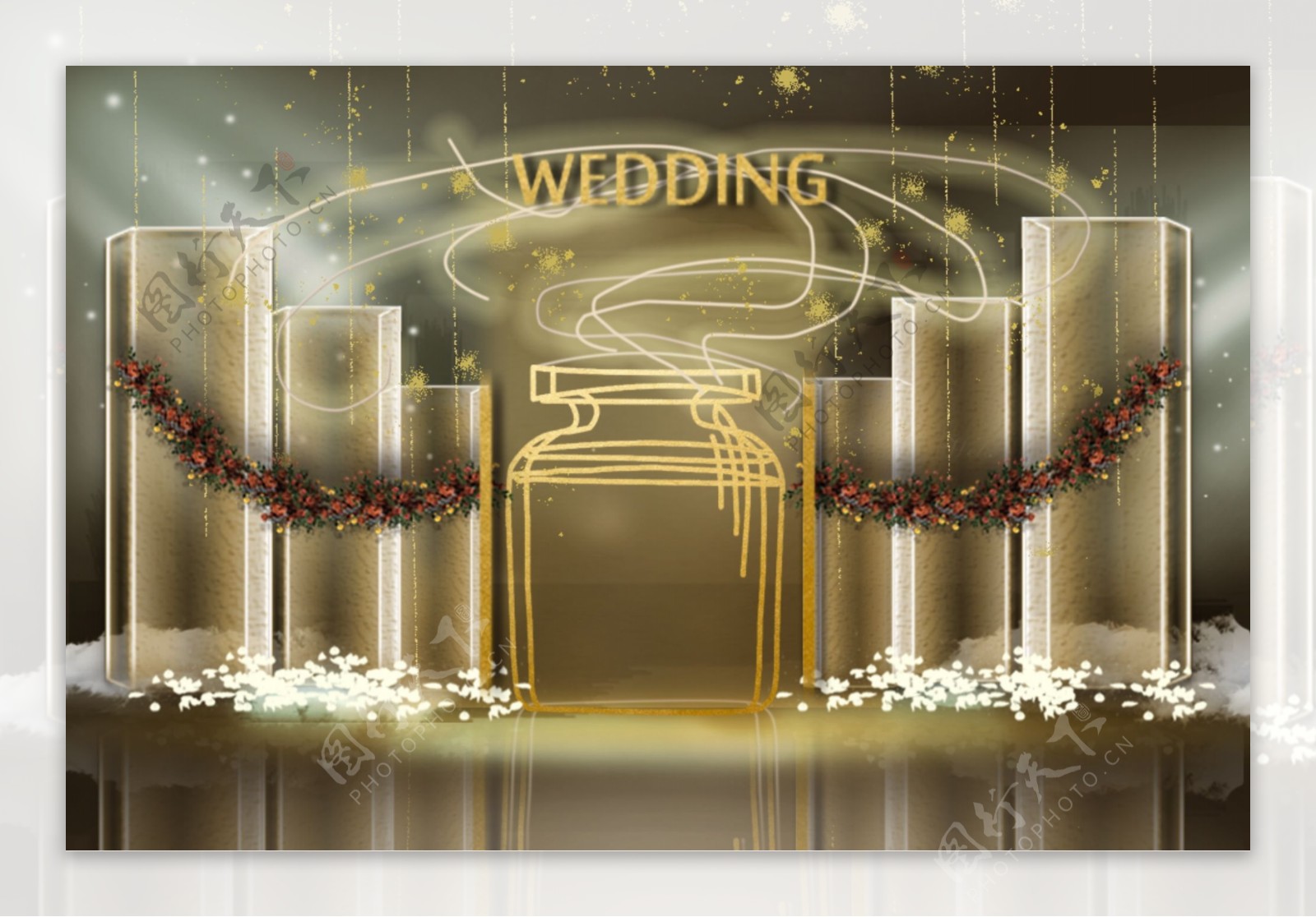 金色渲染婚礼效果图