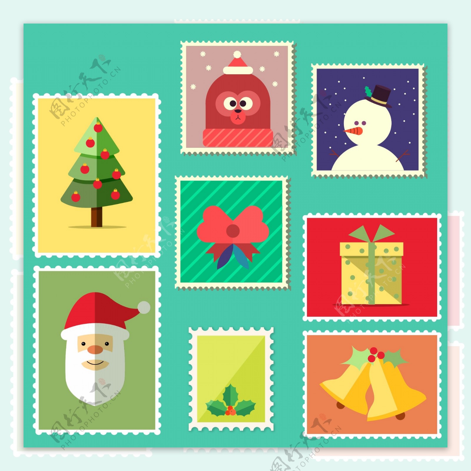 扁平化的圣诞节邮票标签