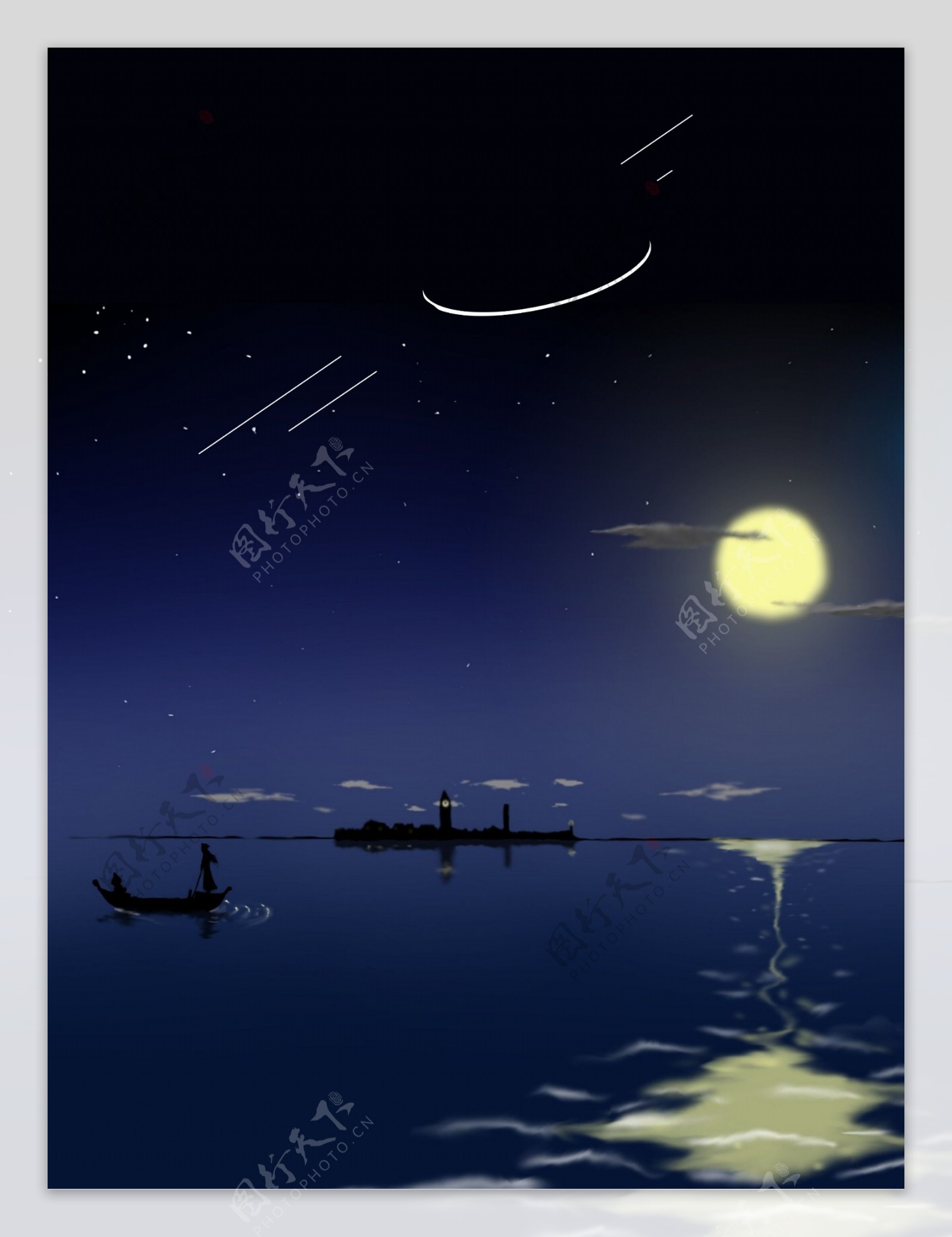 清新湖面月亮广告背景